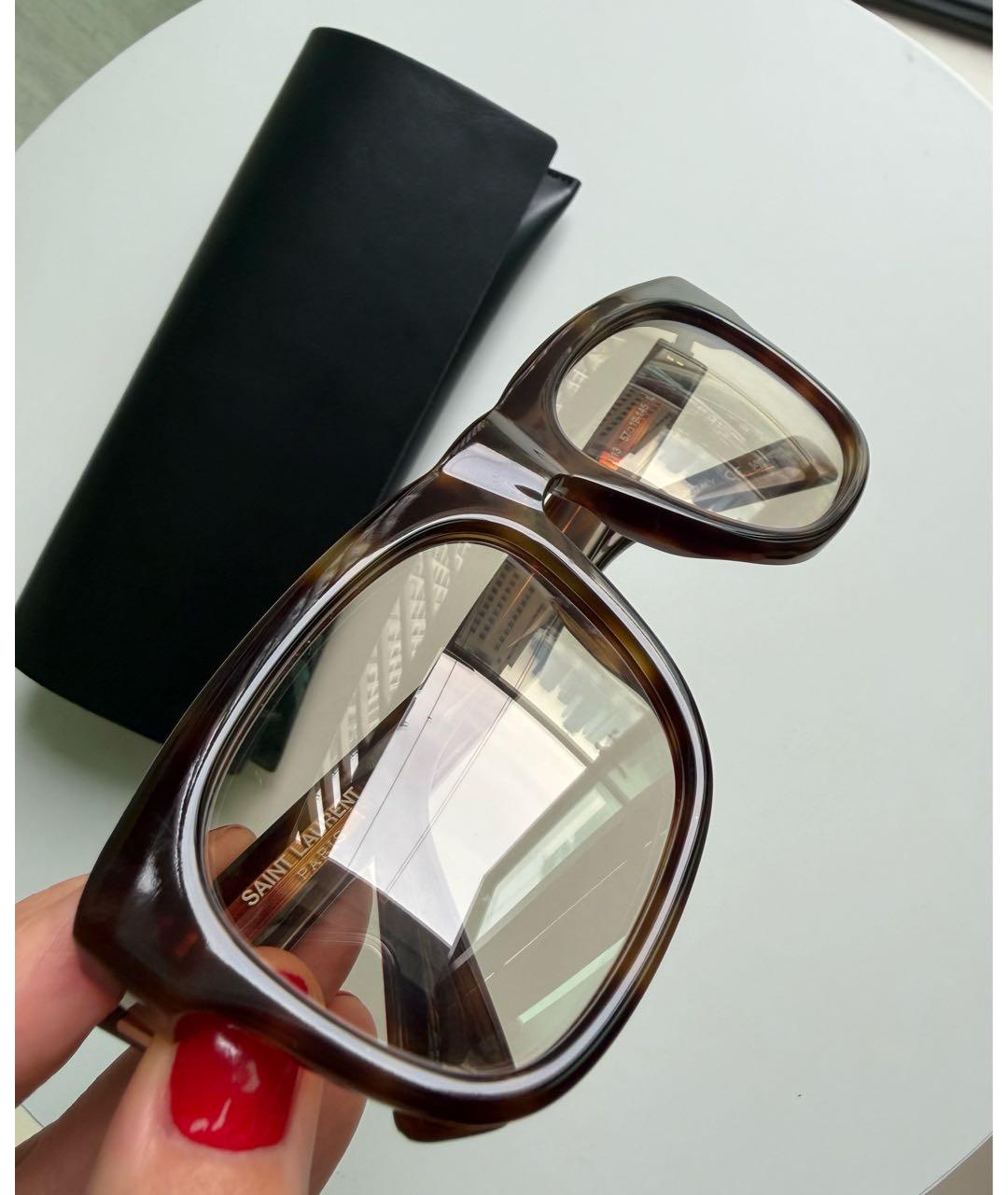 SAINT LAURENT Коричневые пластиковые солнцезащитные очки, фото 4