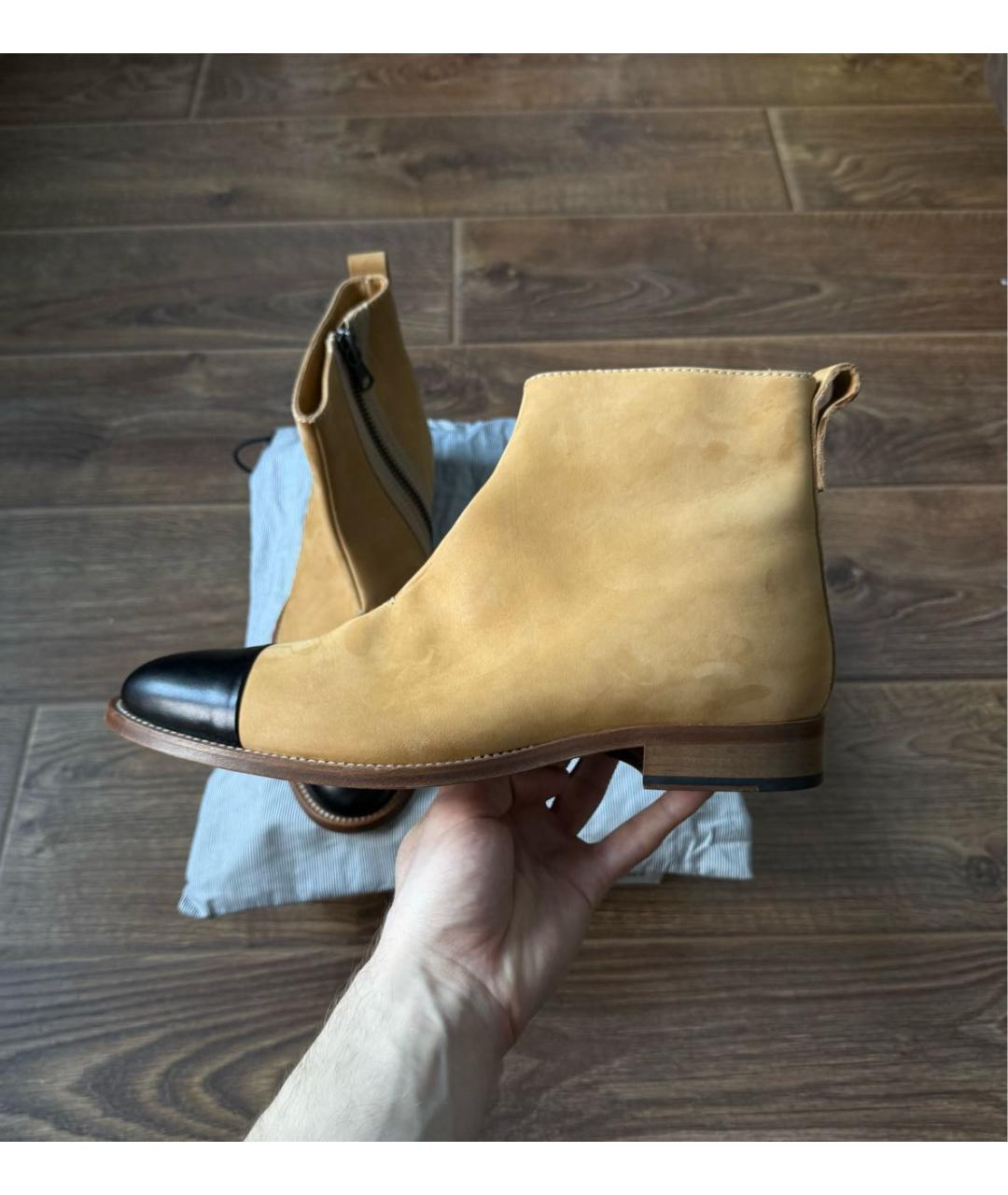 ACNE STUDIOS Горчичные нубуковые высокие ботинки, фото 7