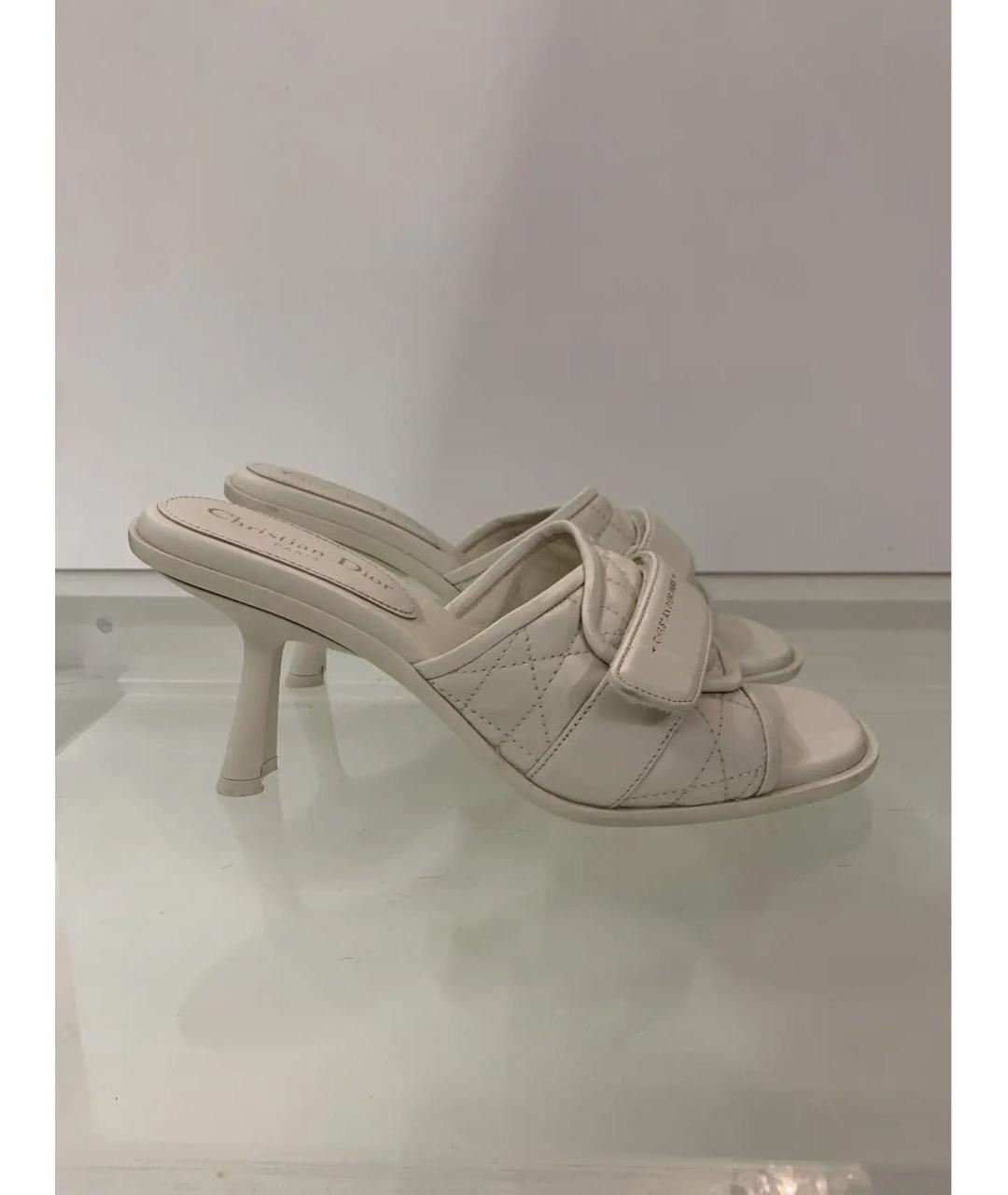 CHRISTIAN DIOR Бежевые кожаные сабо, фото 9