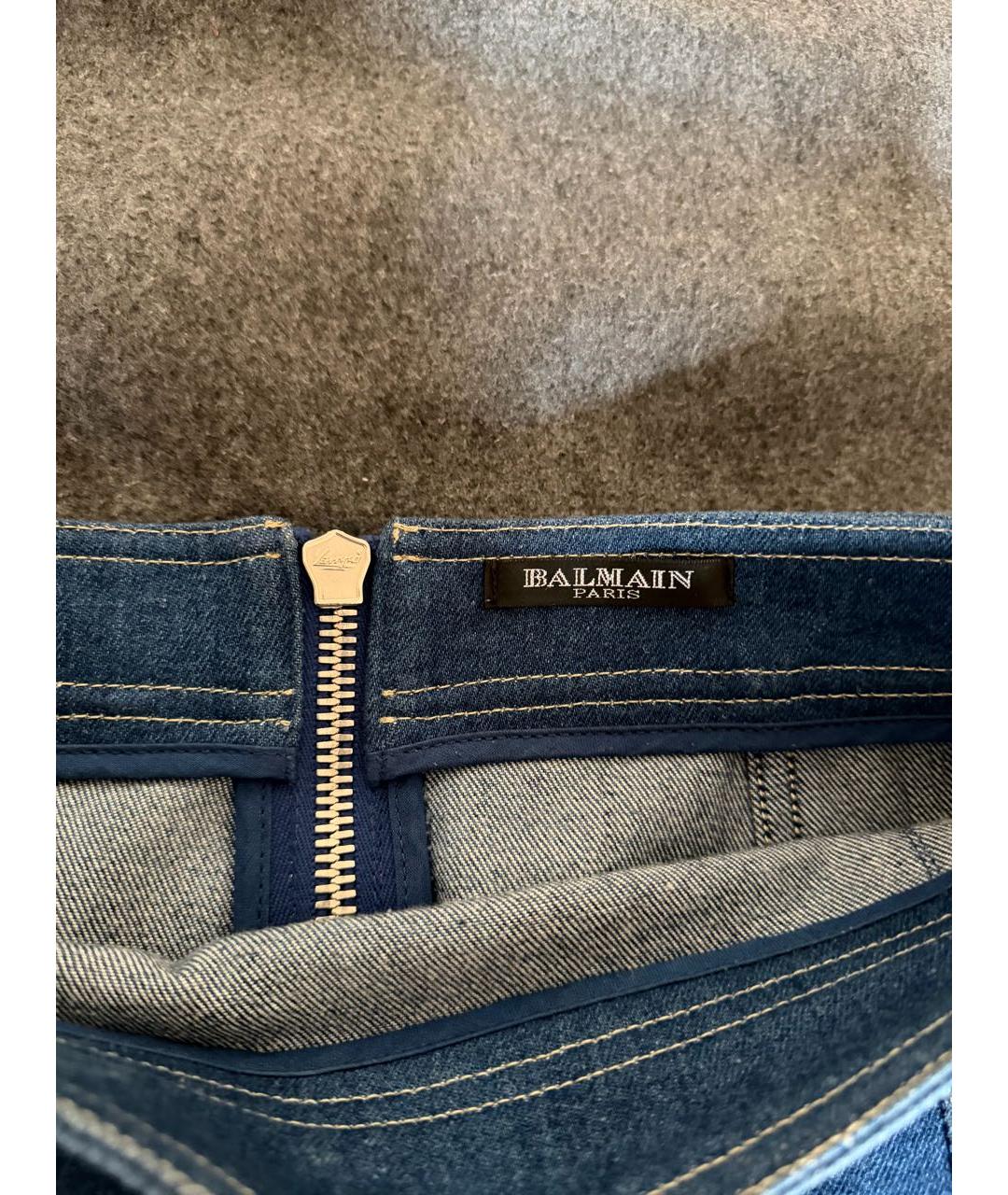 BALMAIN Синяя деним юбка мини, фото 3