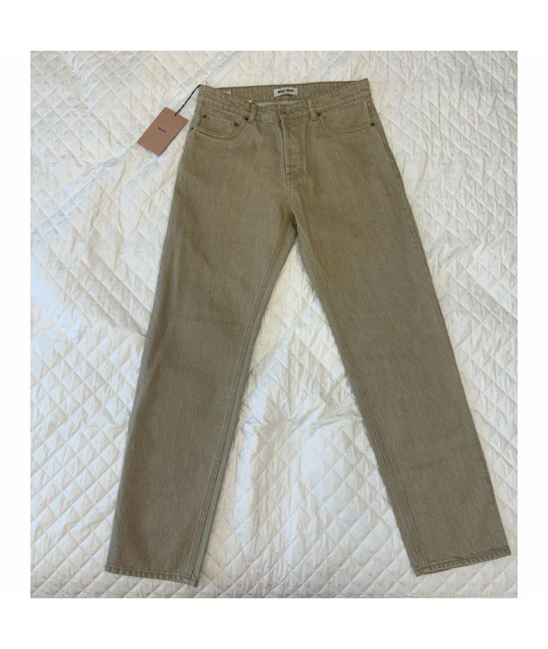 MIU MIU Бежевые хлопковые прямые джинсы, фото 5