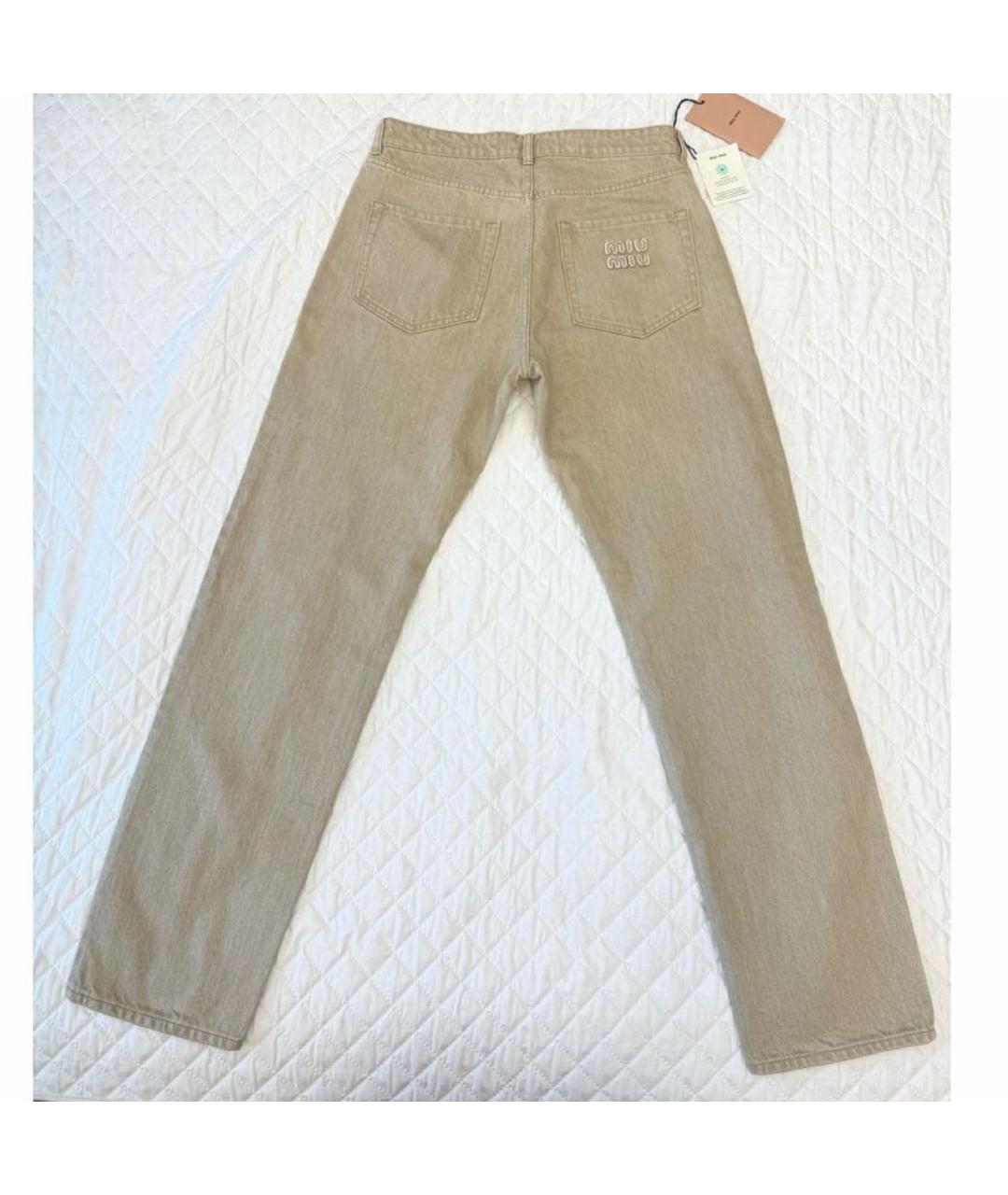 MIU MIU Бежевые хлопковые прямые джинсы, фото 2