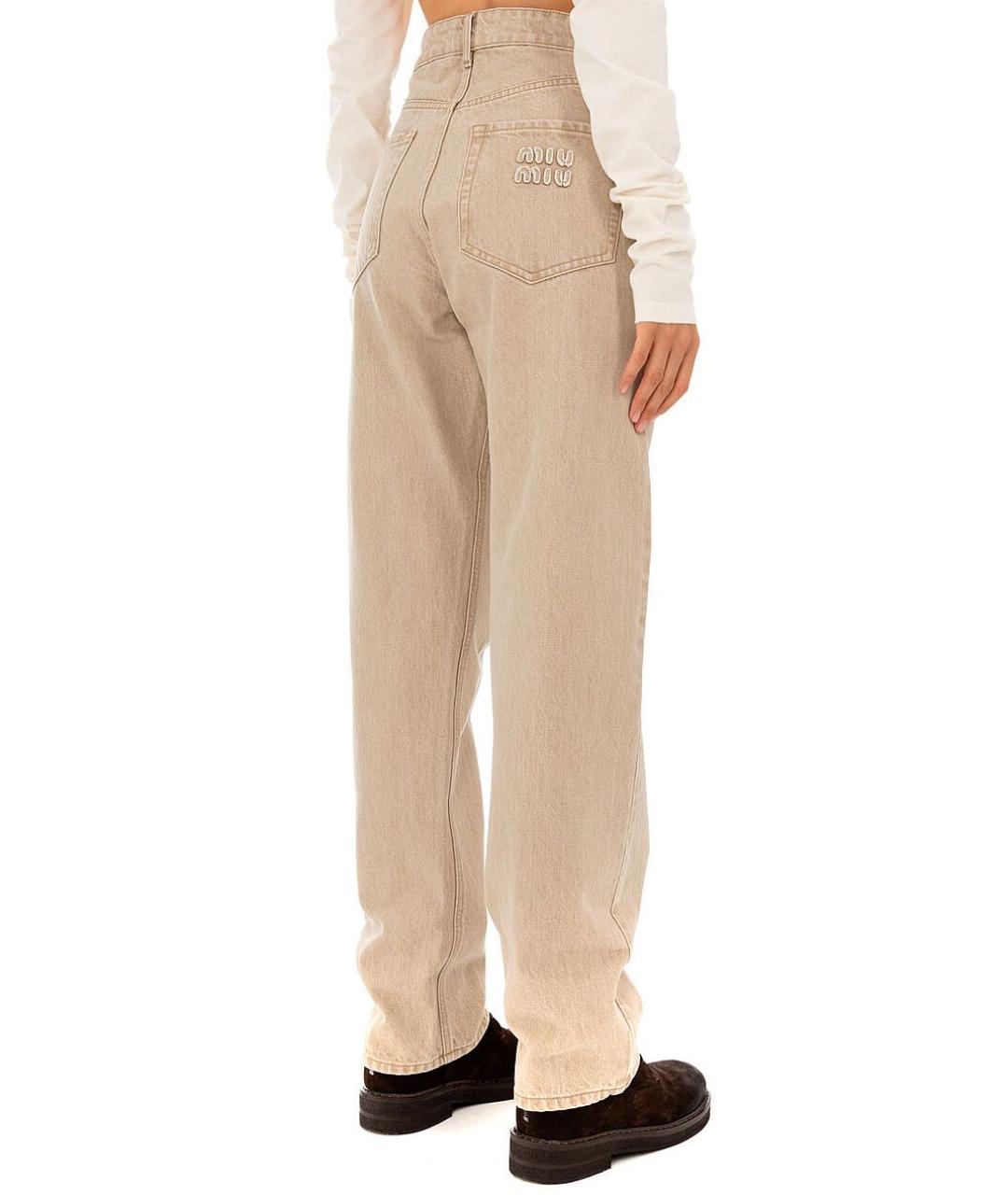 MIU MIU Бежевые хлопковые прямые джинсы, фото 4