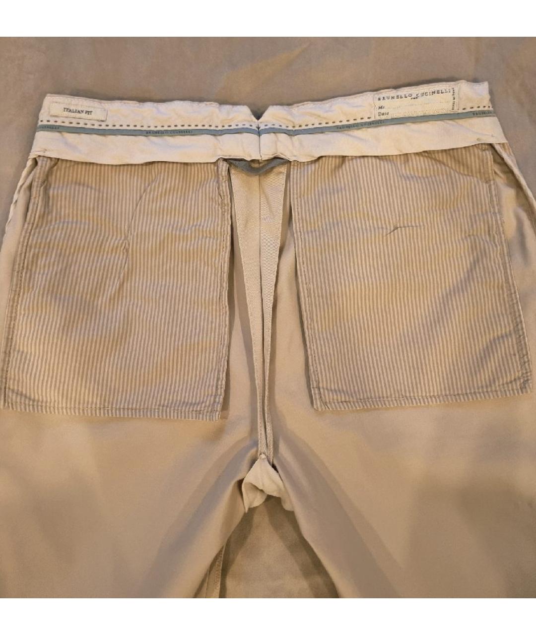 BRUNELLO CUCINELLI Бежевые хлопко-эластановые повседневные брюки, фото 3