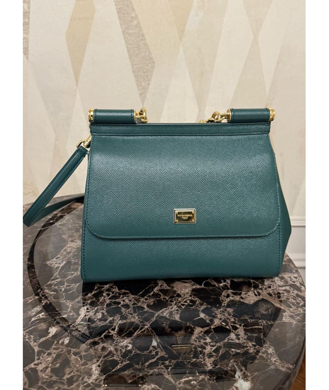 DOLCE&GABBANA Зеленая кожаная сумка с короткими ручками, фото 6