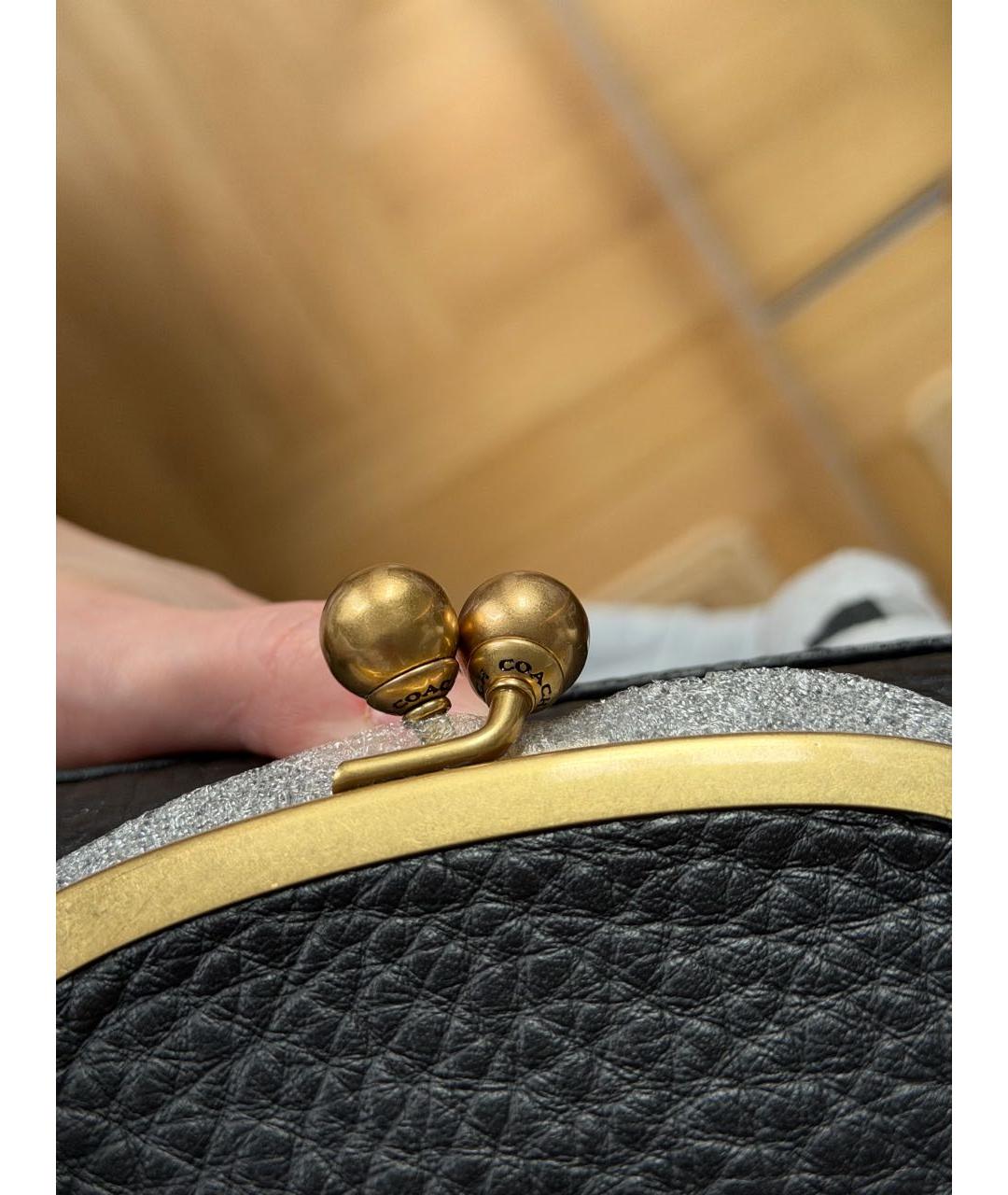 COACH Черная кожаная сумка с короткими ручками, фото 7