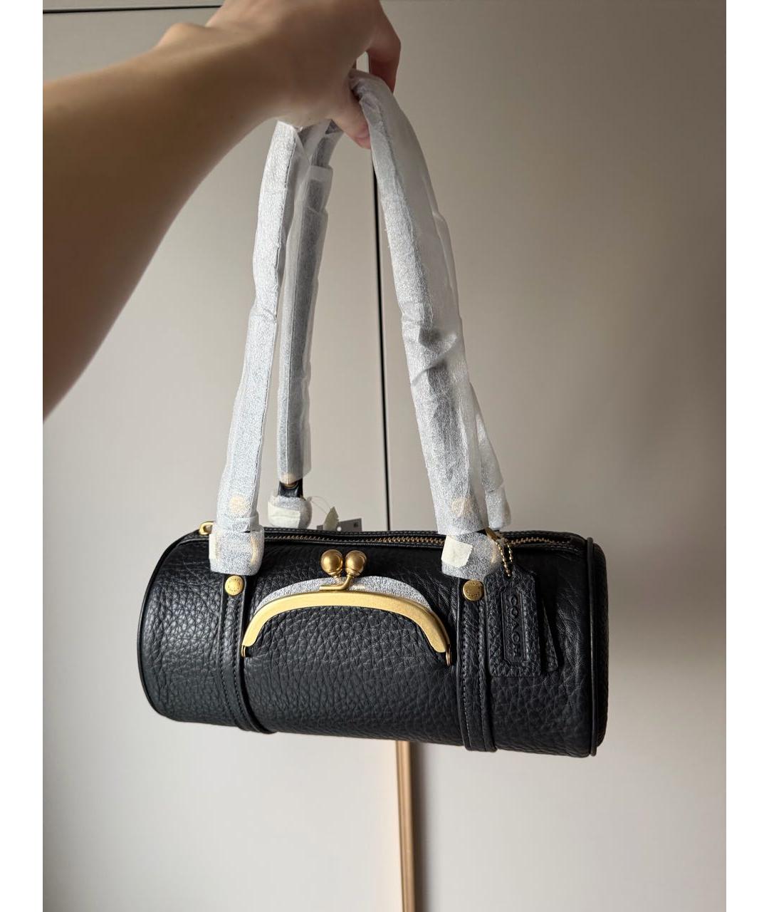 COACH Черная кожаная сумка с короткими ручками, фото 3