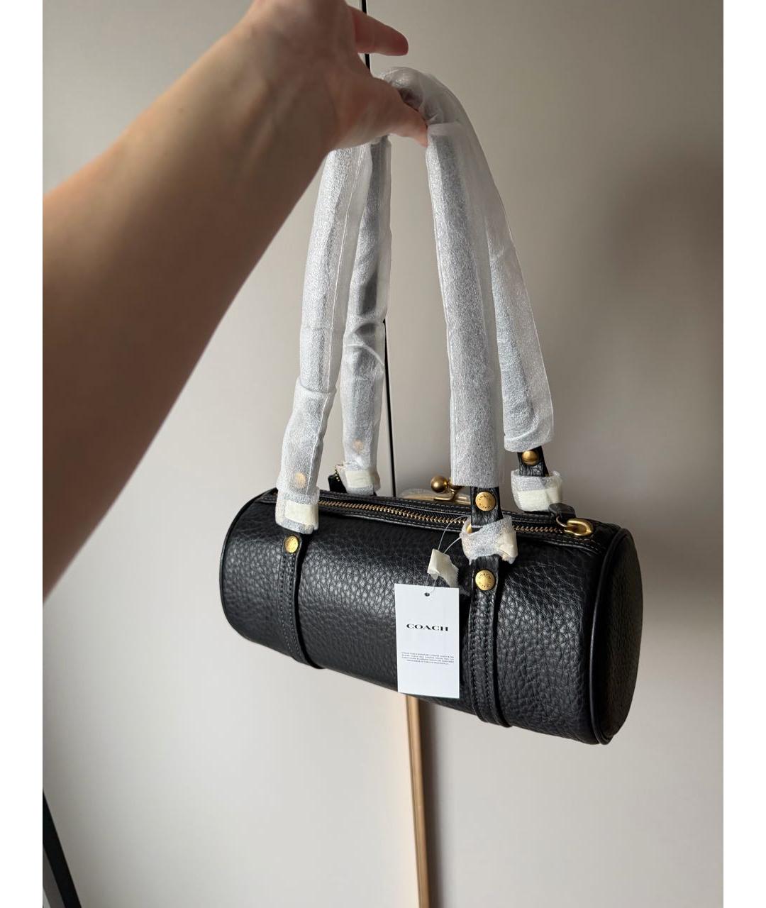COACH Черная кожаная сумка с короткими ручками, фото 4
