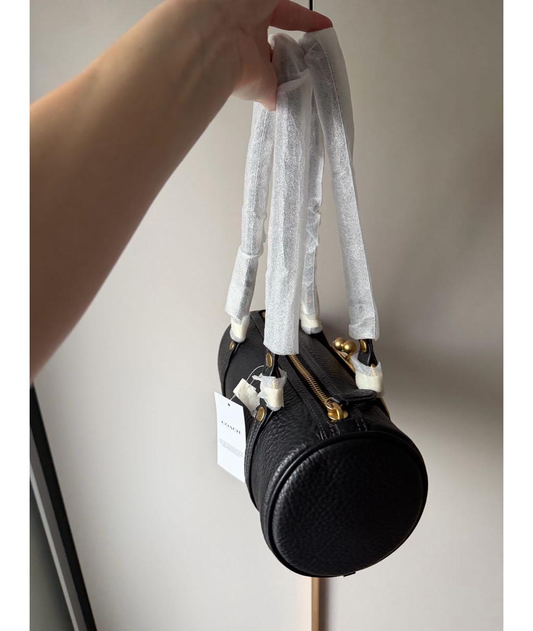 COACH Черная кожаная сумка с короткими ручками, фото 5