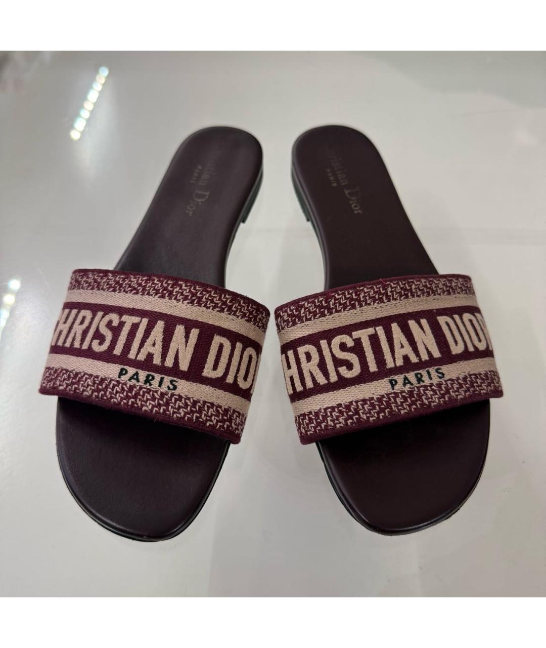 CHRISTIAN DIOR Бордовые кожаные шлепанцы, фото 2