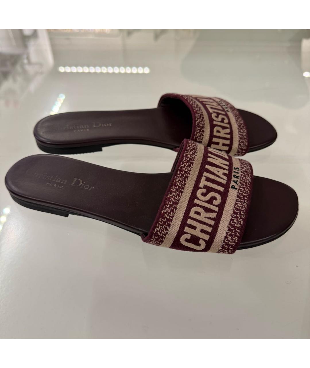 CHRISTIAN DIOR Бордовые кожаные шлепанцы, фото 8