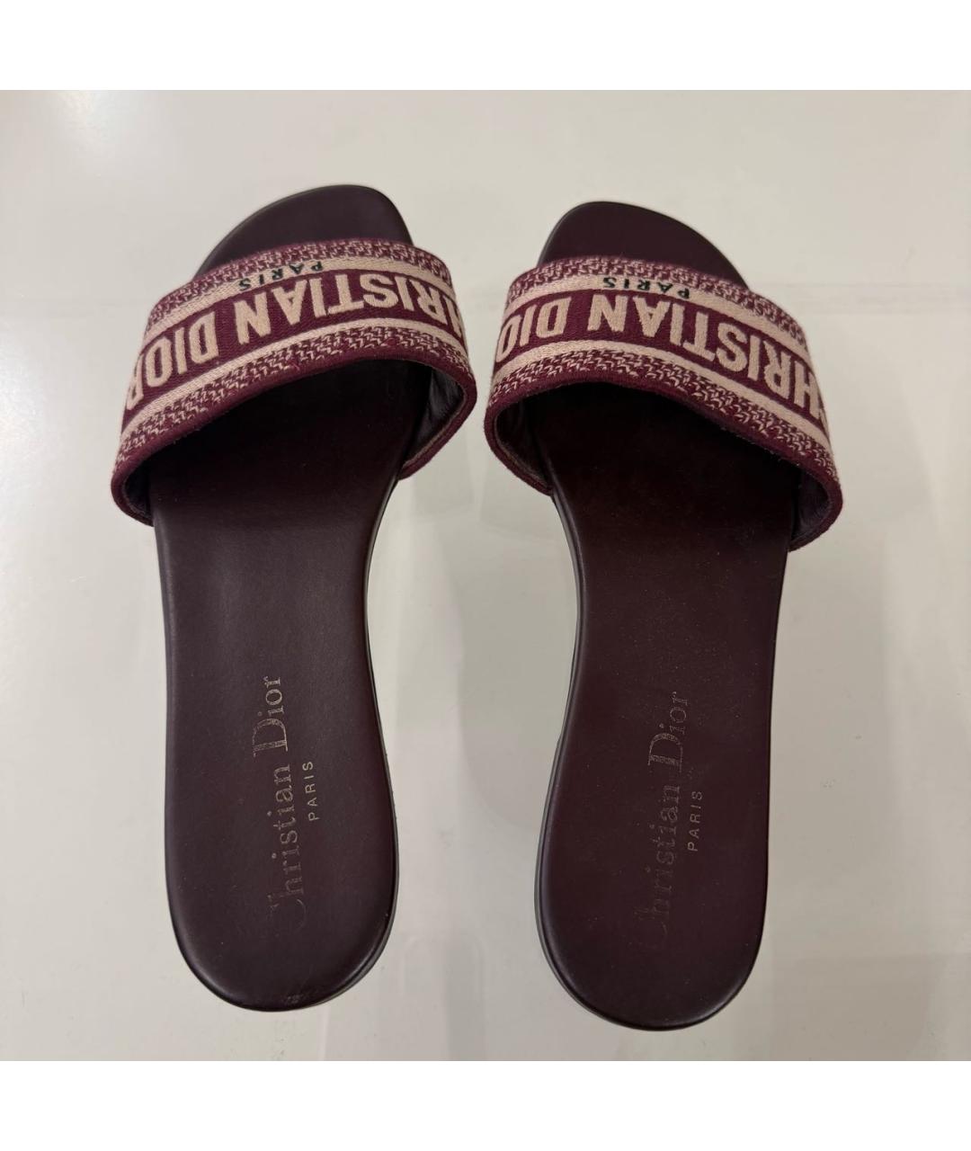 CHRISTIAN DIOR Бордовые кожаные шлепанцы, фото 3