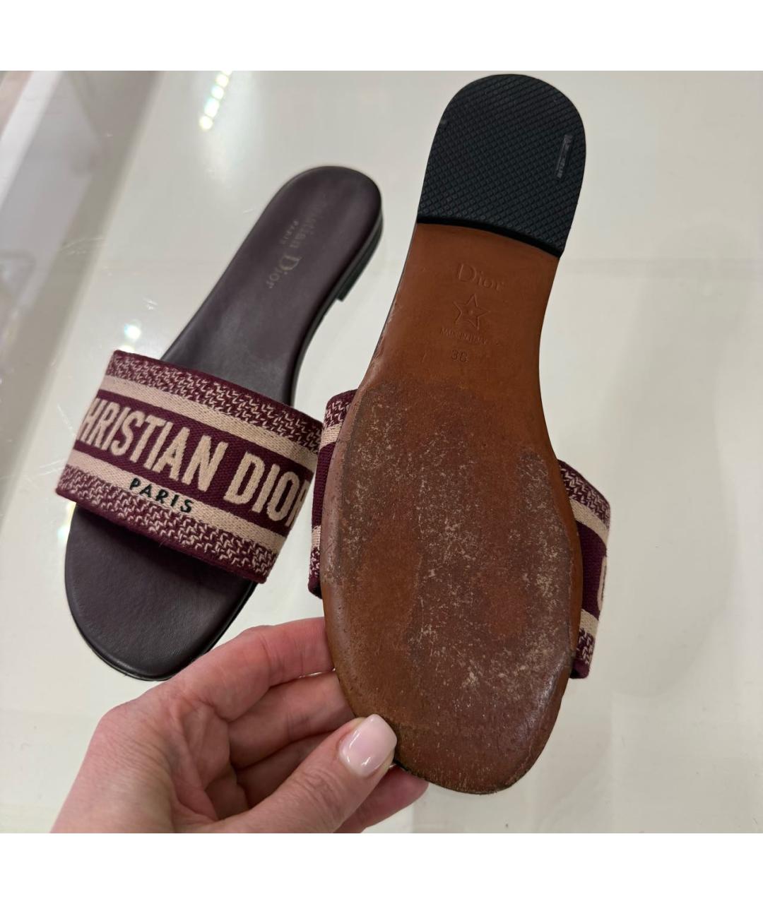 CHRISTIAN DIOR Бордовые кожаные шлепанцы, фото 7