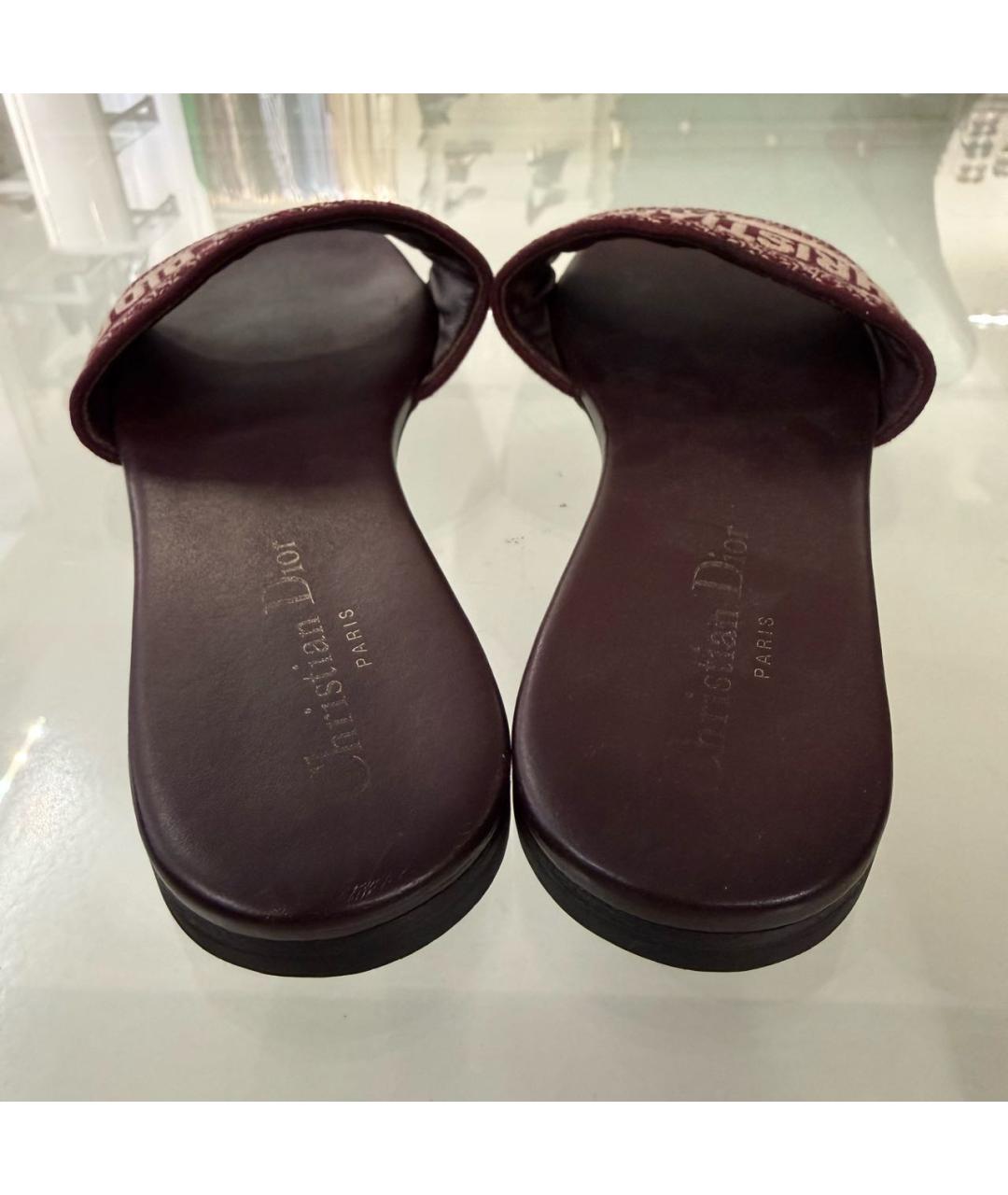 CHRISTIAN DIOR Бордовые кожаные шлепанцы, фото 4