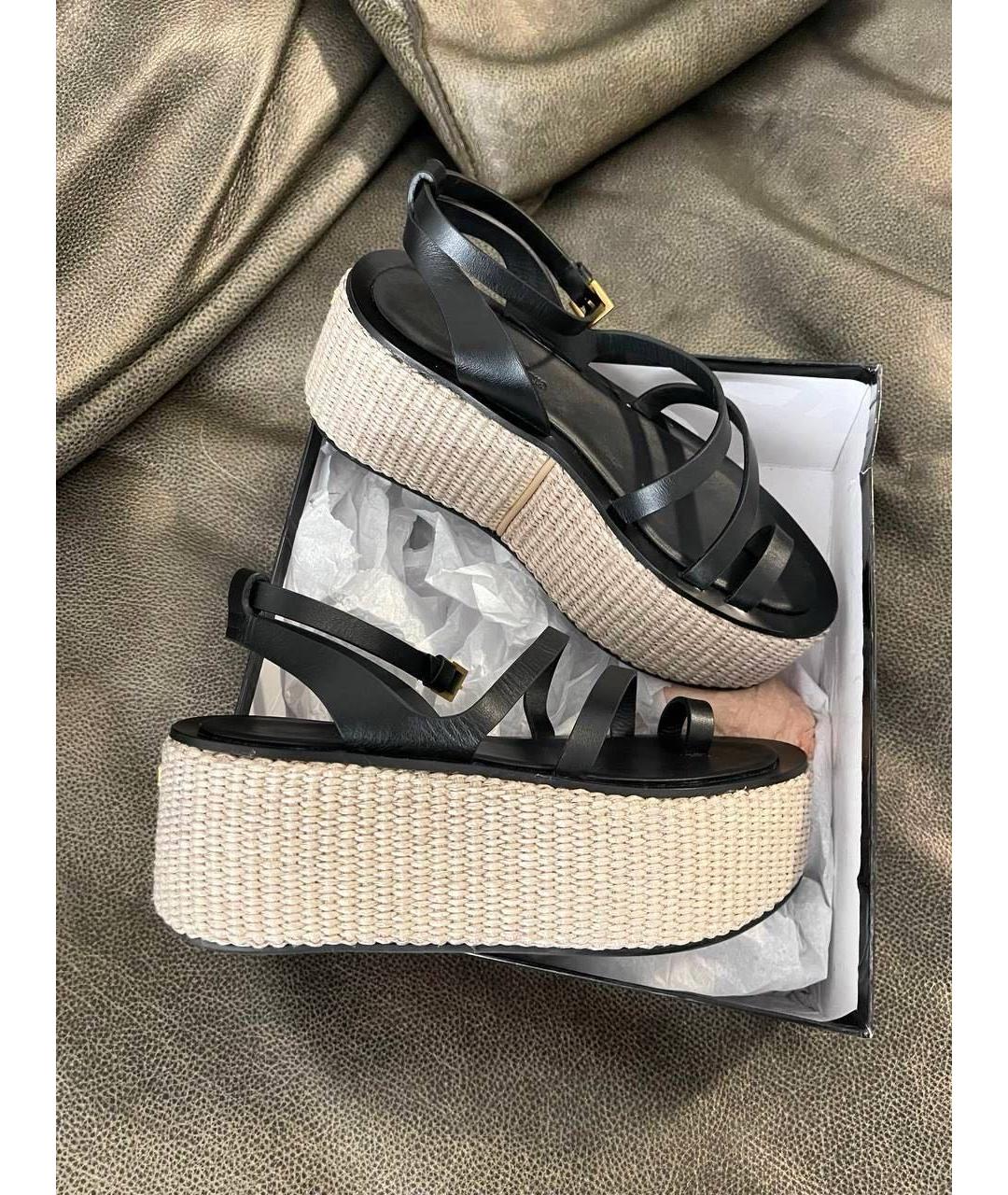 WEEKEND MAX MARA Черные кожаные босоножки, фото 8