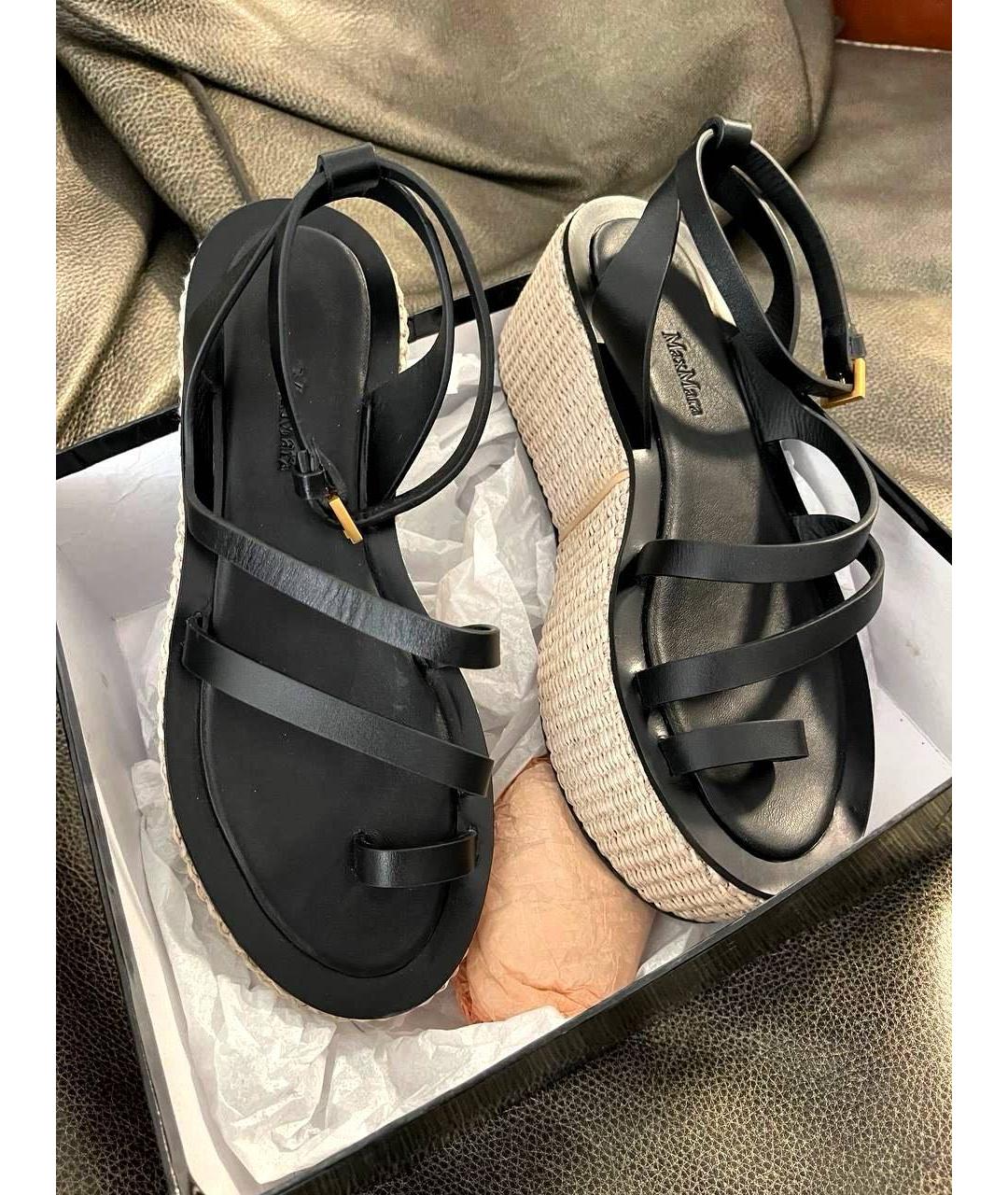 WEEKEND MAX MARA Черные кожаные босоножки, фото 7