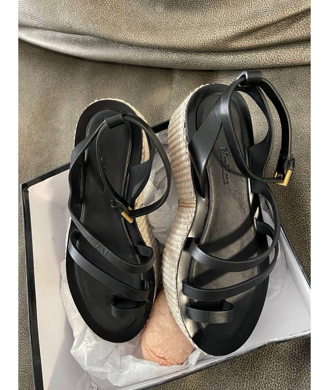 WEEKEND MAX MARA Черные кожаные босоножки, фото 3