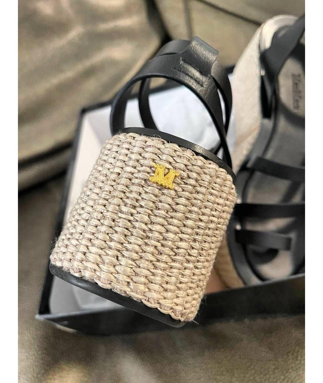 WEEKEND MAX MARA Черные кожаные босоножки, фото 5