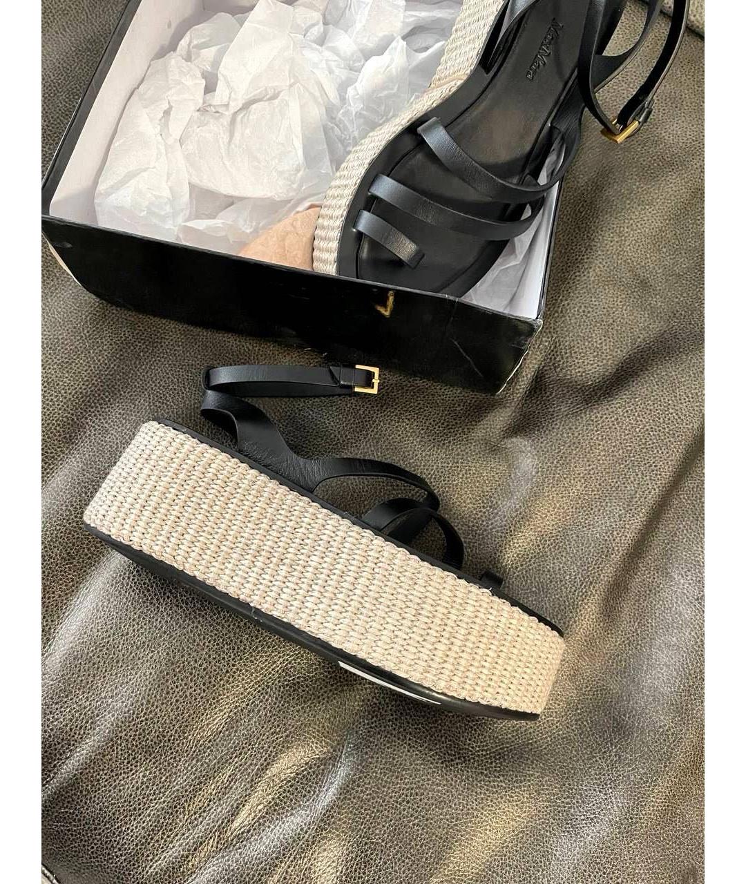 WEEKEND MAX MARA Черные кожаные босоножки, фото 4