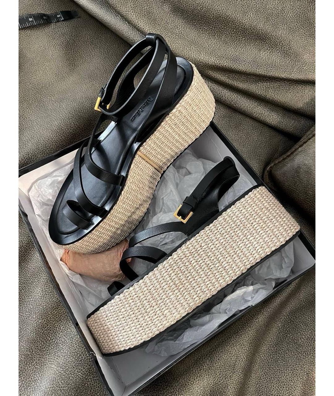 WEEKEND MAX MARA Черные кожаные босоножки, фото 2