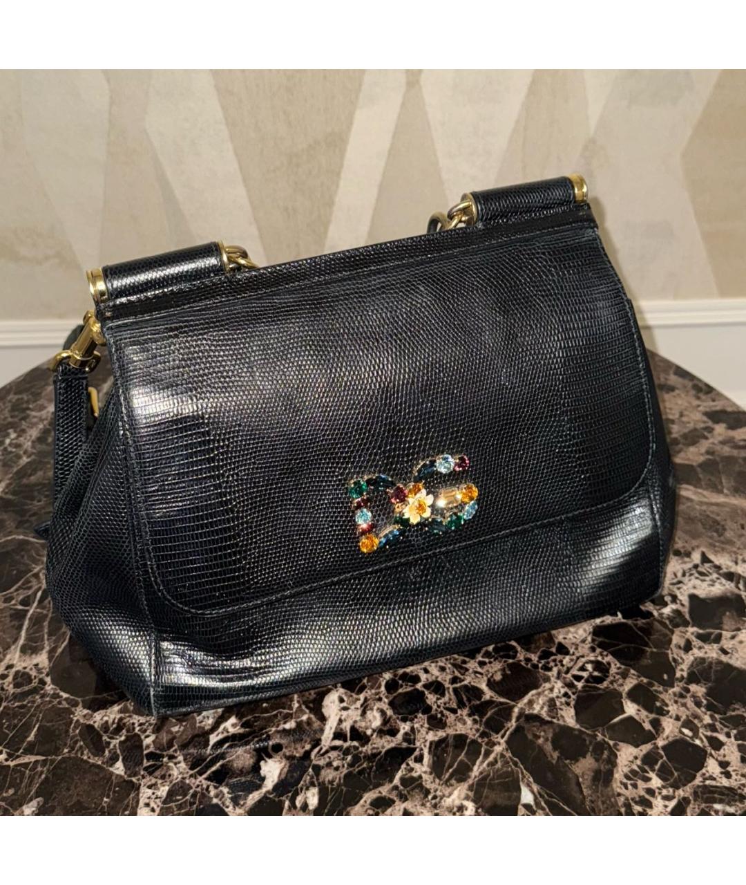 DOLCE&GABBANA Черная кожаная сумка с короткими ручками, фото 2