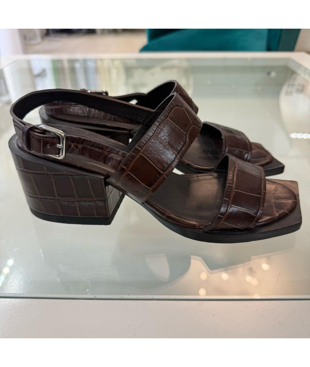 JIL SANDER Бордовые кожаные босоножки, фото 9