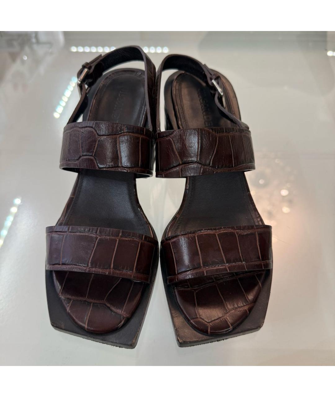 JIL SANDER Бордовые кожаные босоножки, фото 2