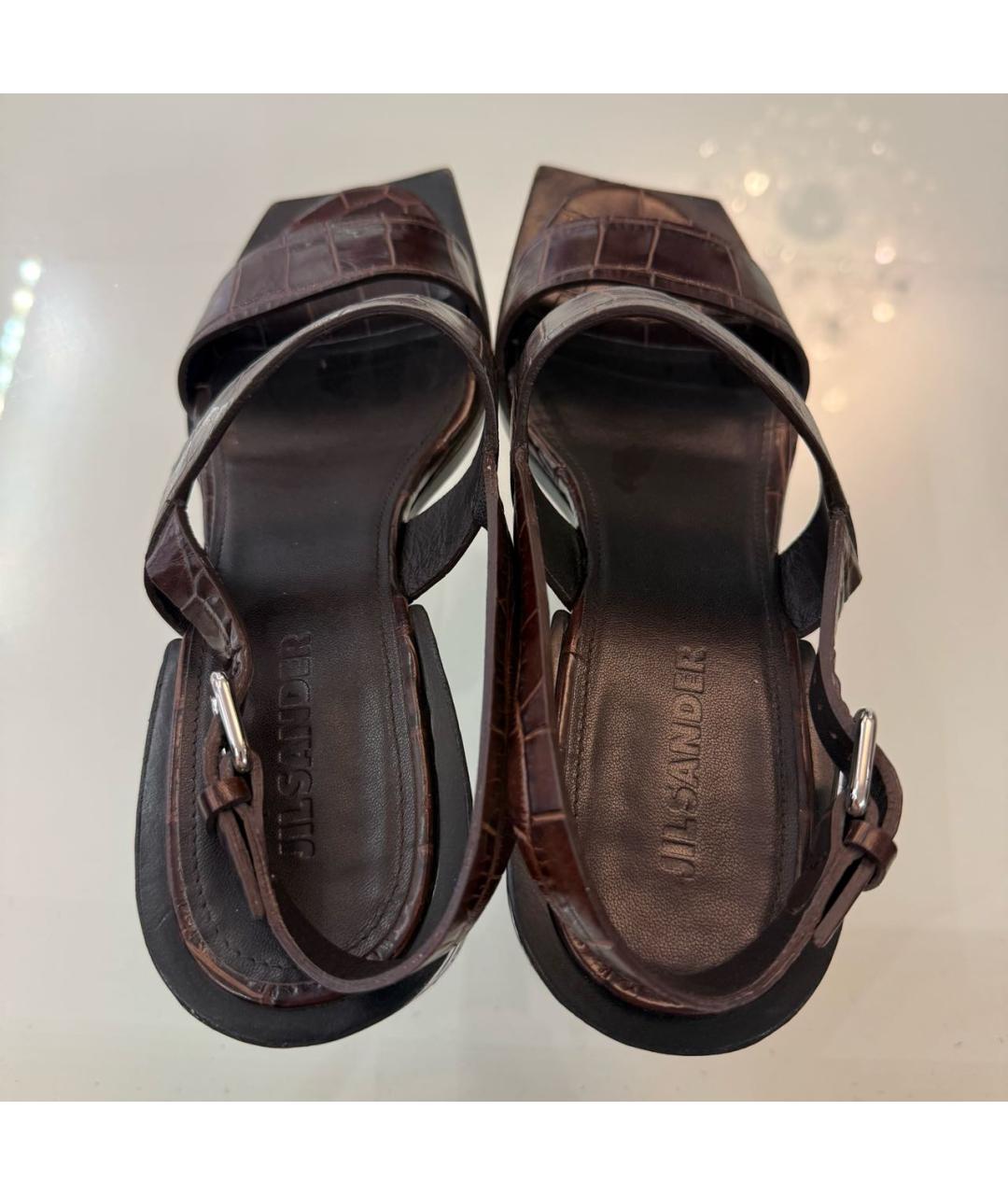 JIL SANDER Бордовые кожаные босоножки, фото 3