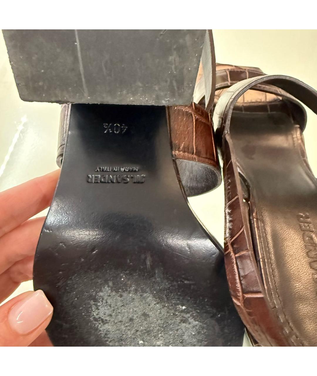 JIL SANDER Бордовые кожаные босоножки, фото 7