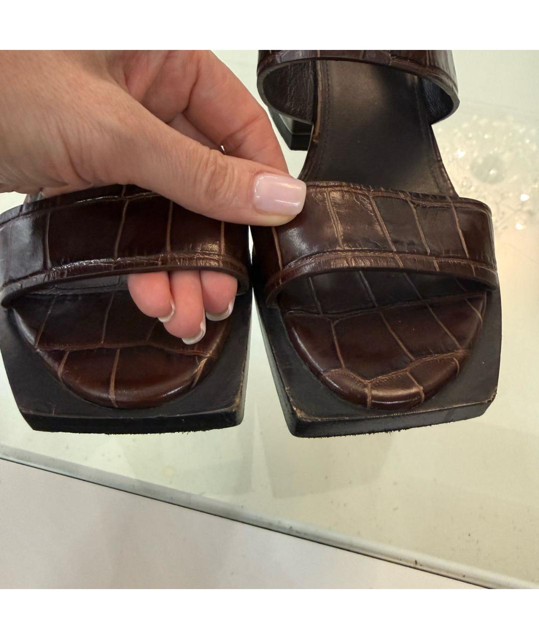 JIL SANDER Бордовые кожаные босоножки, фото 6