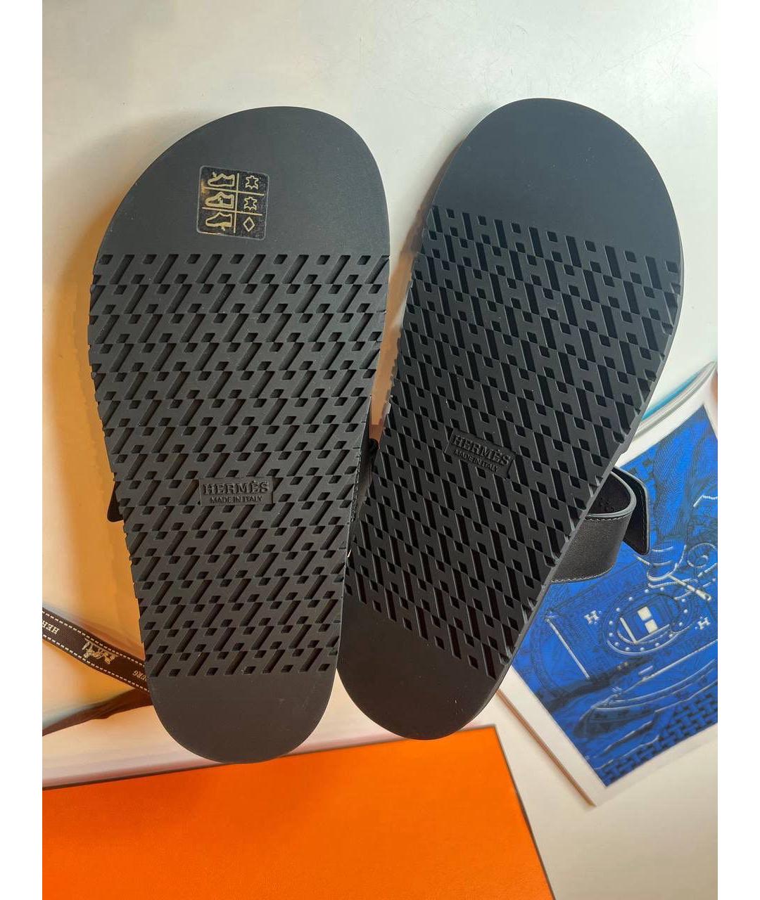 HERMES Черные кожаные шлепанцы, фото 5