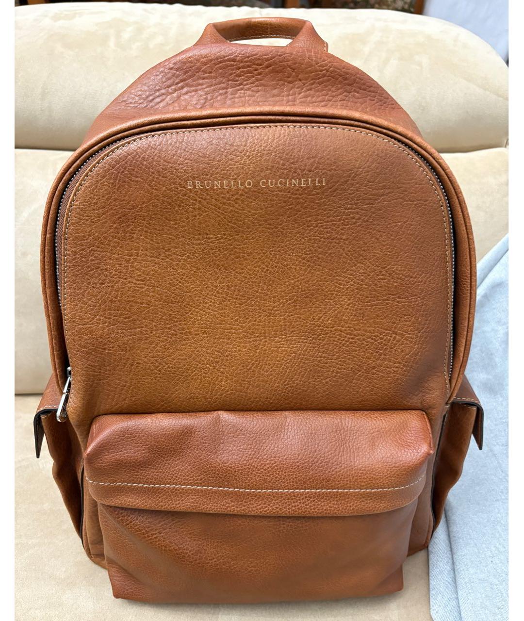 BRUNELLO CUCINELLI Коричневый кожаный рюкзак, фото 9