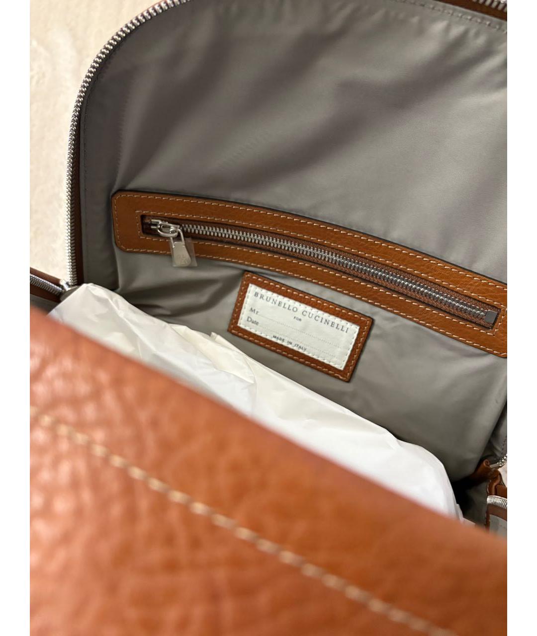BRUNELLO CUCINELLI Коричневый кожаный рюкзак, фото 7