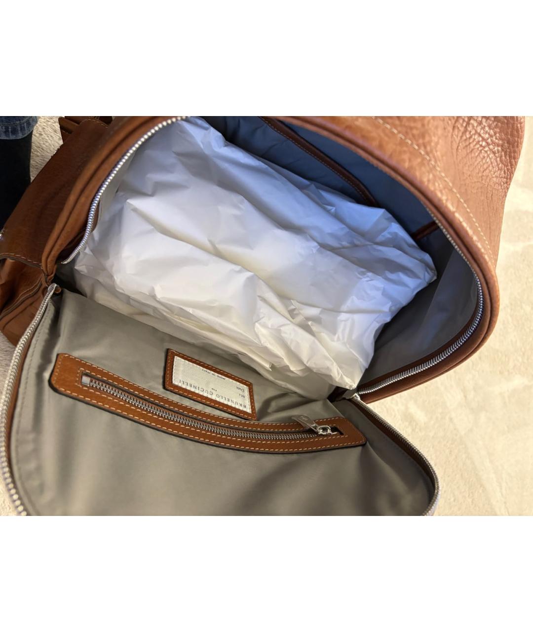 BRUNELLO CUCINELLI Коричневый кожаный рюкзак, фото 8