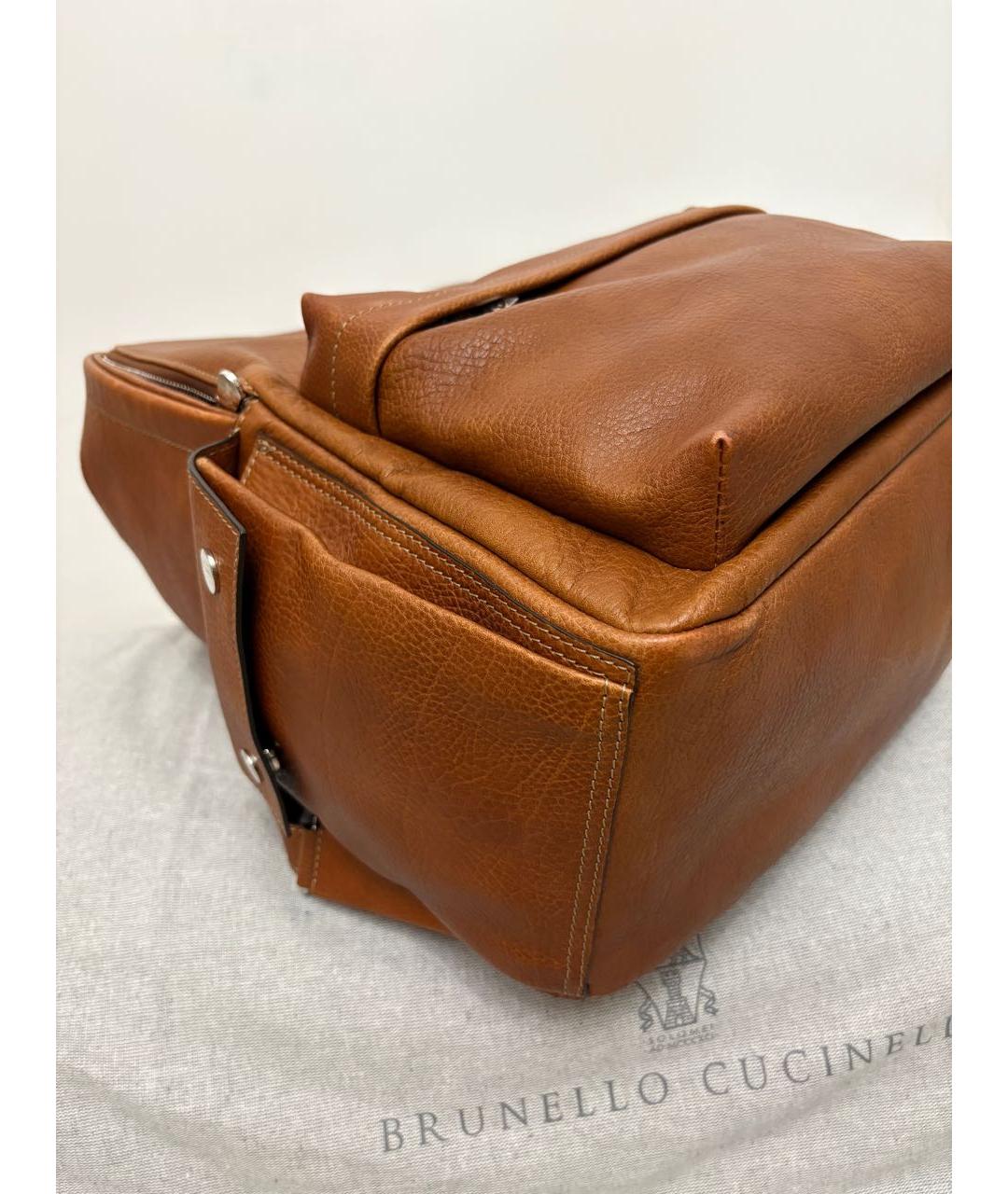 BRUNELLO CUCINELLI Коричневый кожаный рюкзак, фото 3