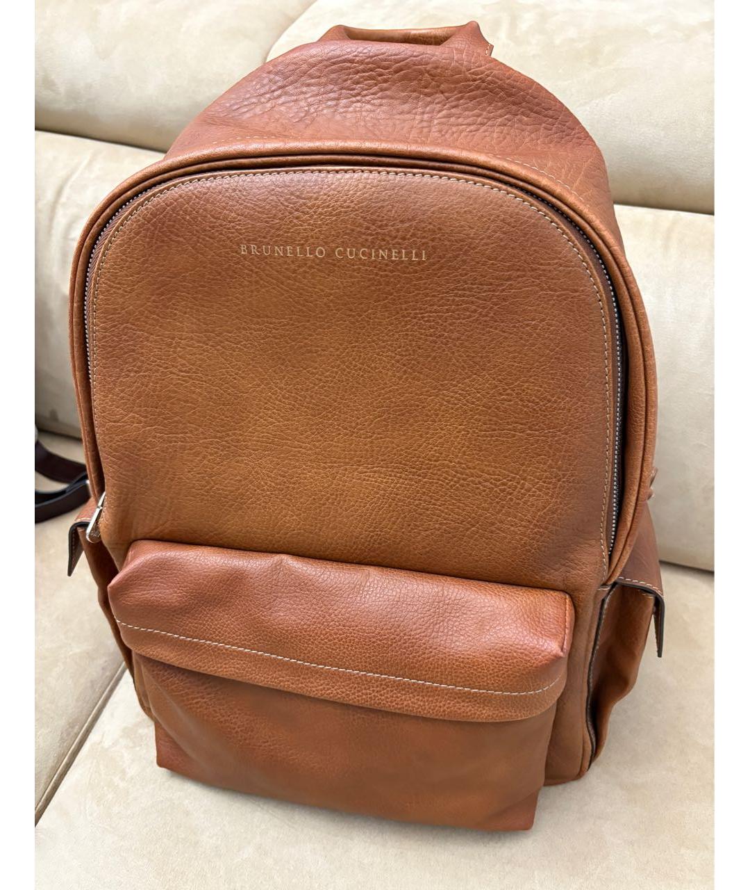 BRUNELLO CUCINELLI Коричневый кожаный рюкзак, фото 2