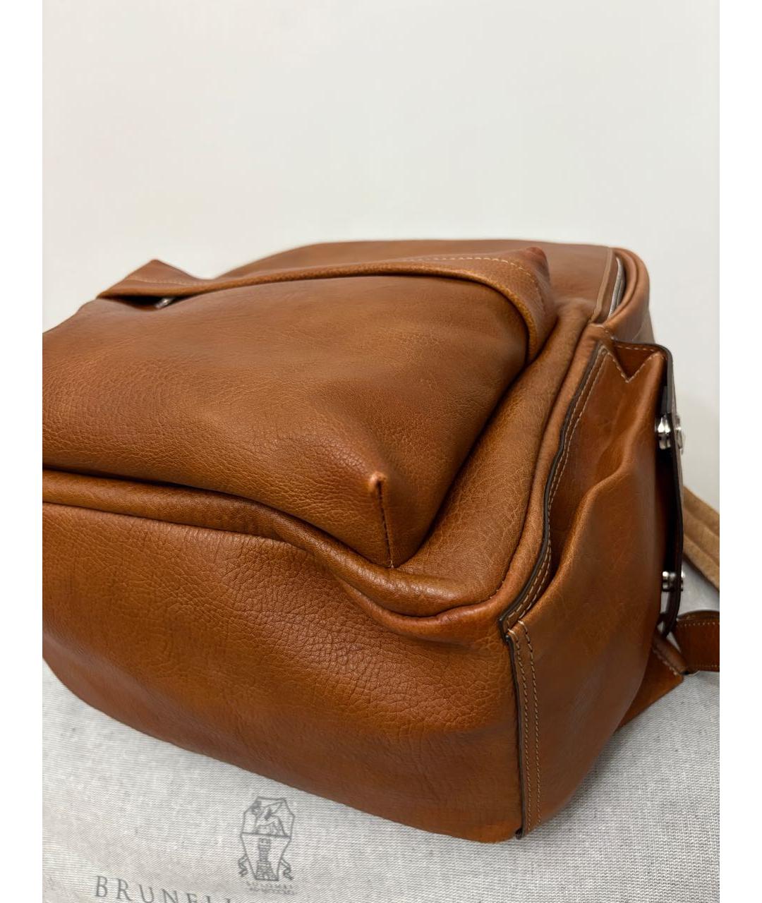 BRUNELLO CUCINELLI Коричневый кожаный рюкзак, фото 4