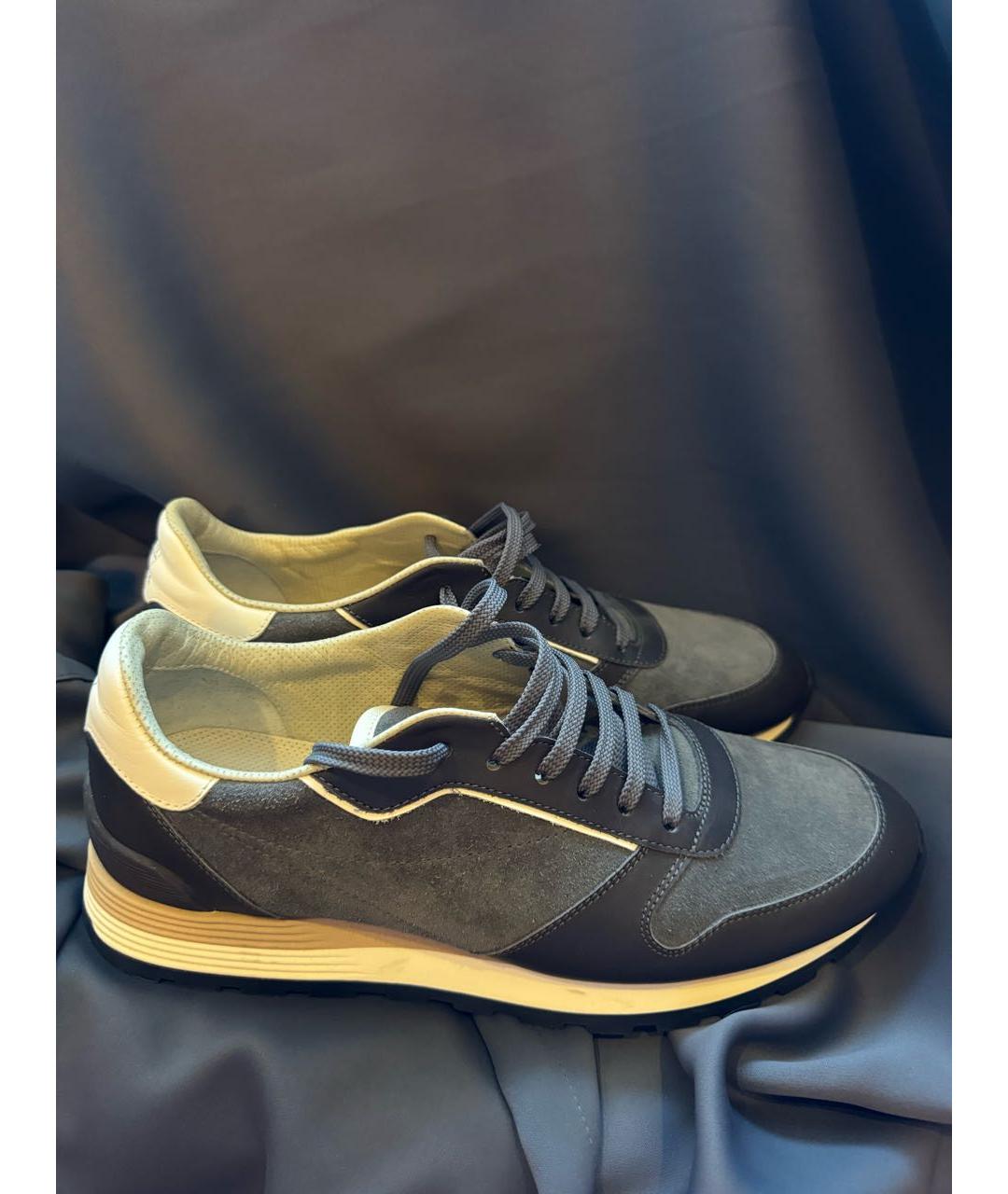 BRUNELLO CUCINELLI Серые кожаные низкие кроссовки / кеды, фото 9