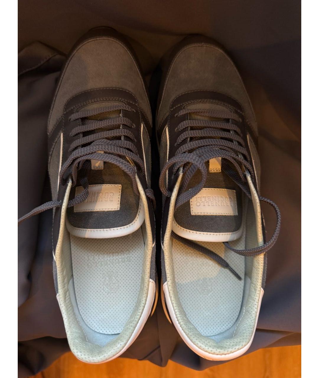 BRUNELLO CUCINELLI Серые кожаные низкие кроссовки / кеды, фото 3