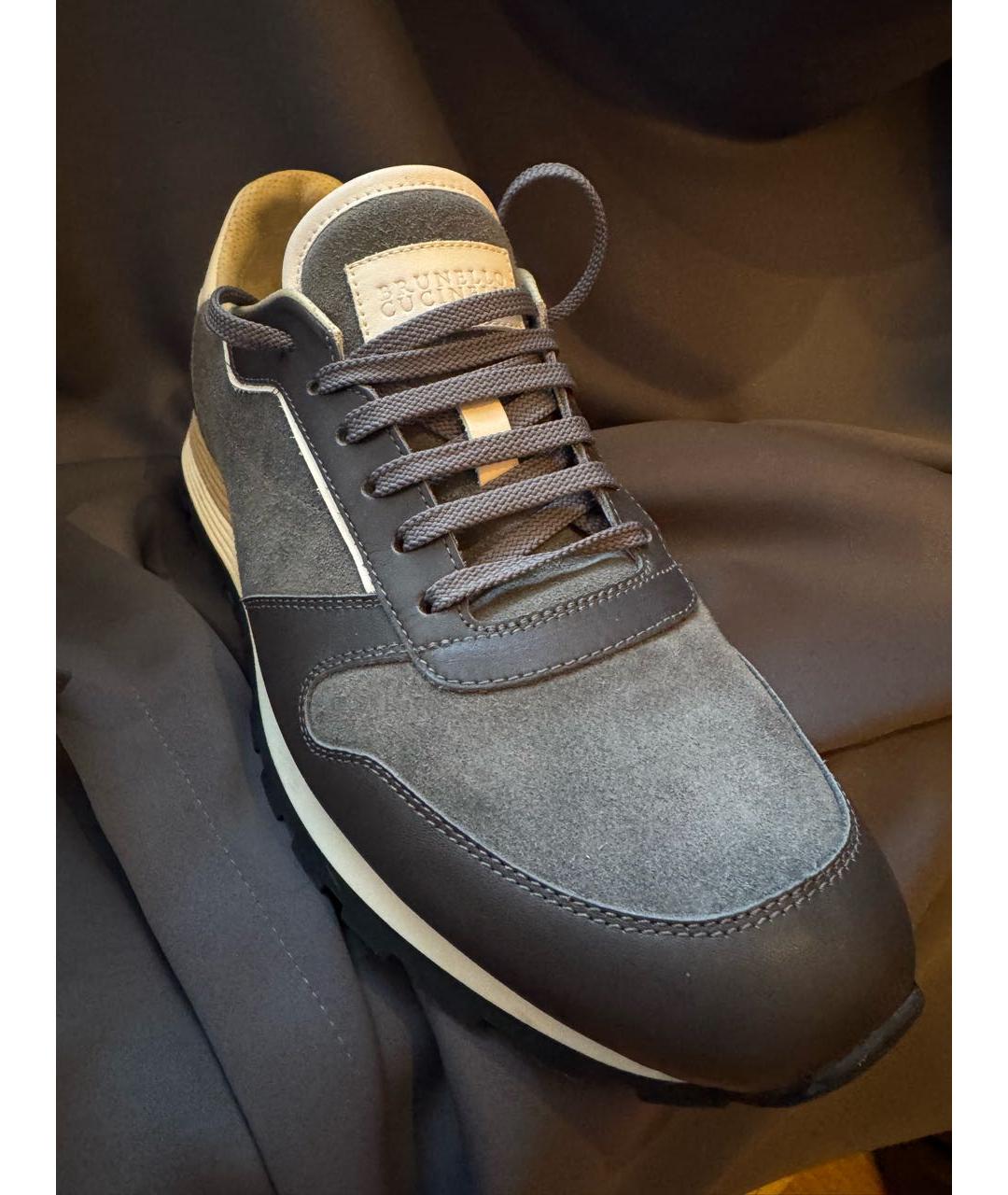 BRUNELLO CUCINELLI Серые кожаные низкие кроссовки / кеды, фото 8