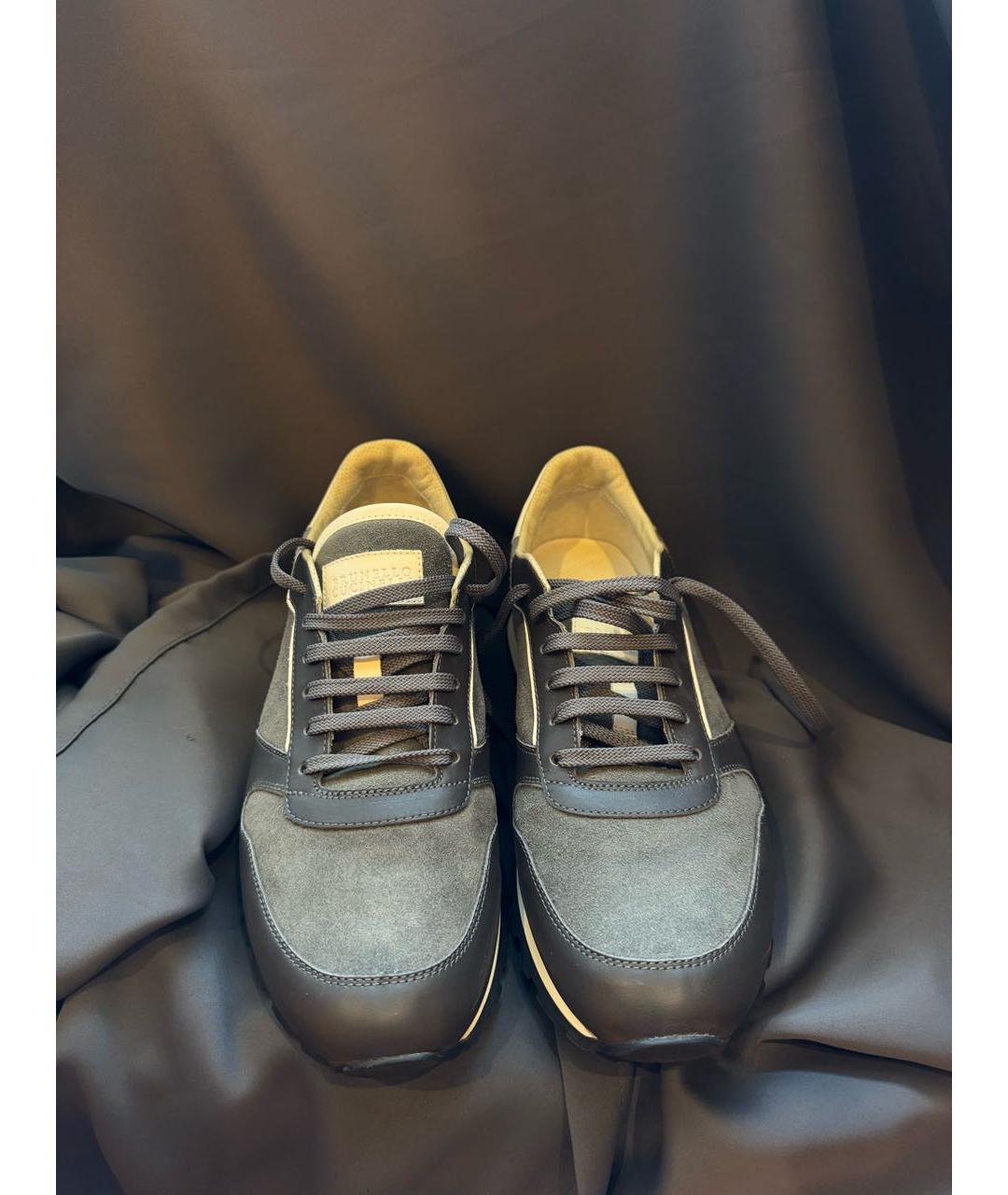 BRUNELLO CUCINELLI Серые кожаные низкие кроссовки / кеды, фото 2