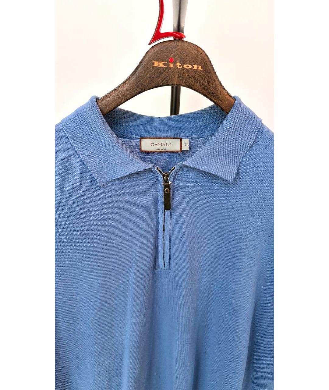 CANALI Голубое хлопковое поло с коротким рукавом, фото 3