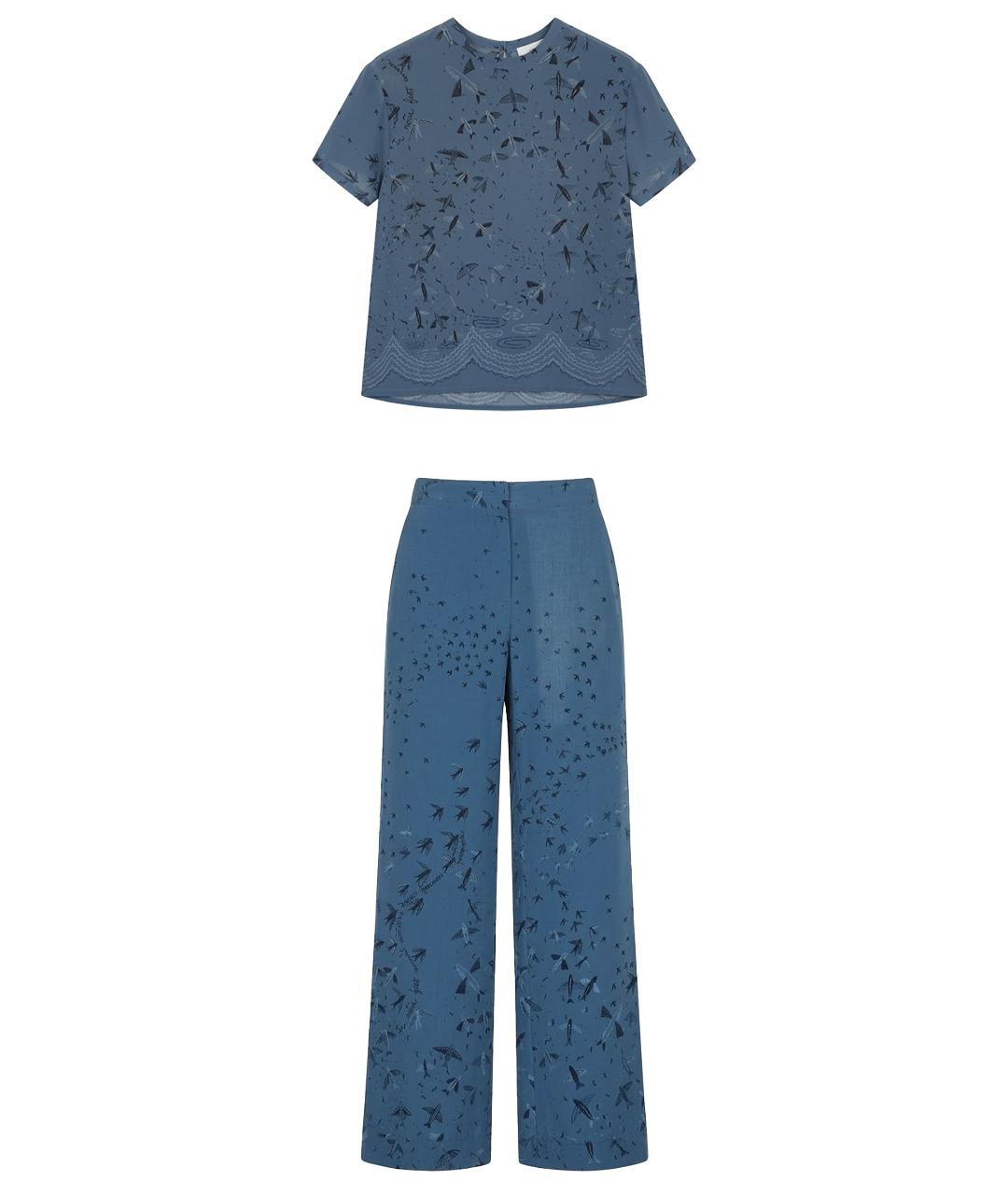 VALENTINO Синий шелковый костюм с брюками, фото 1