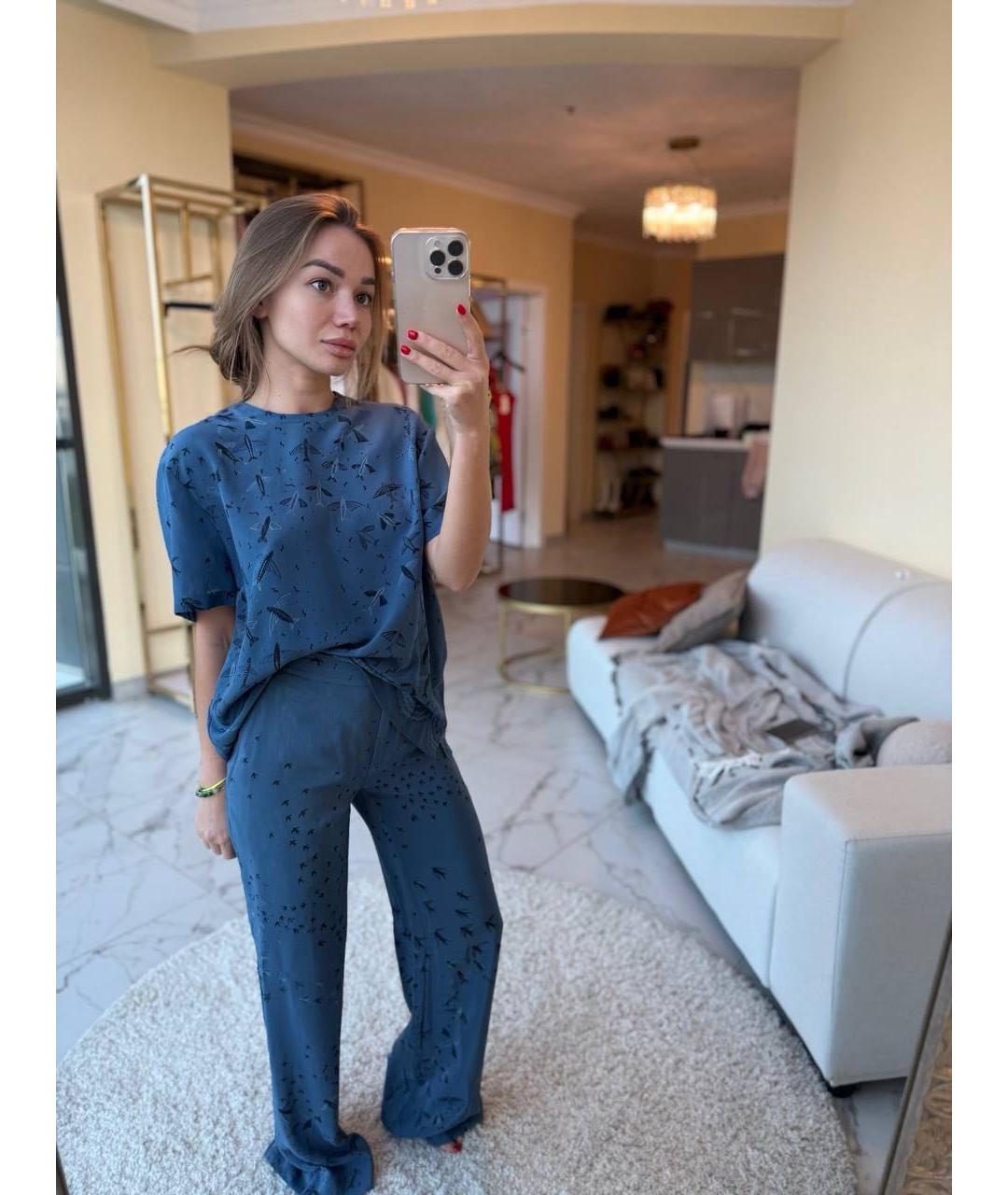 VALENTINO Синий шелковый костюм с брюками, фото 6