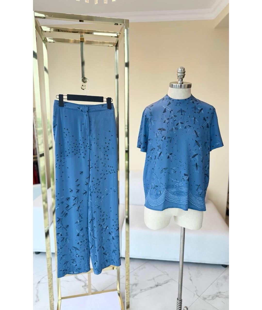 VALENTINO Синий шелковый костюм с брюками, фото 3