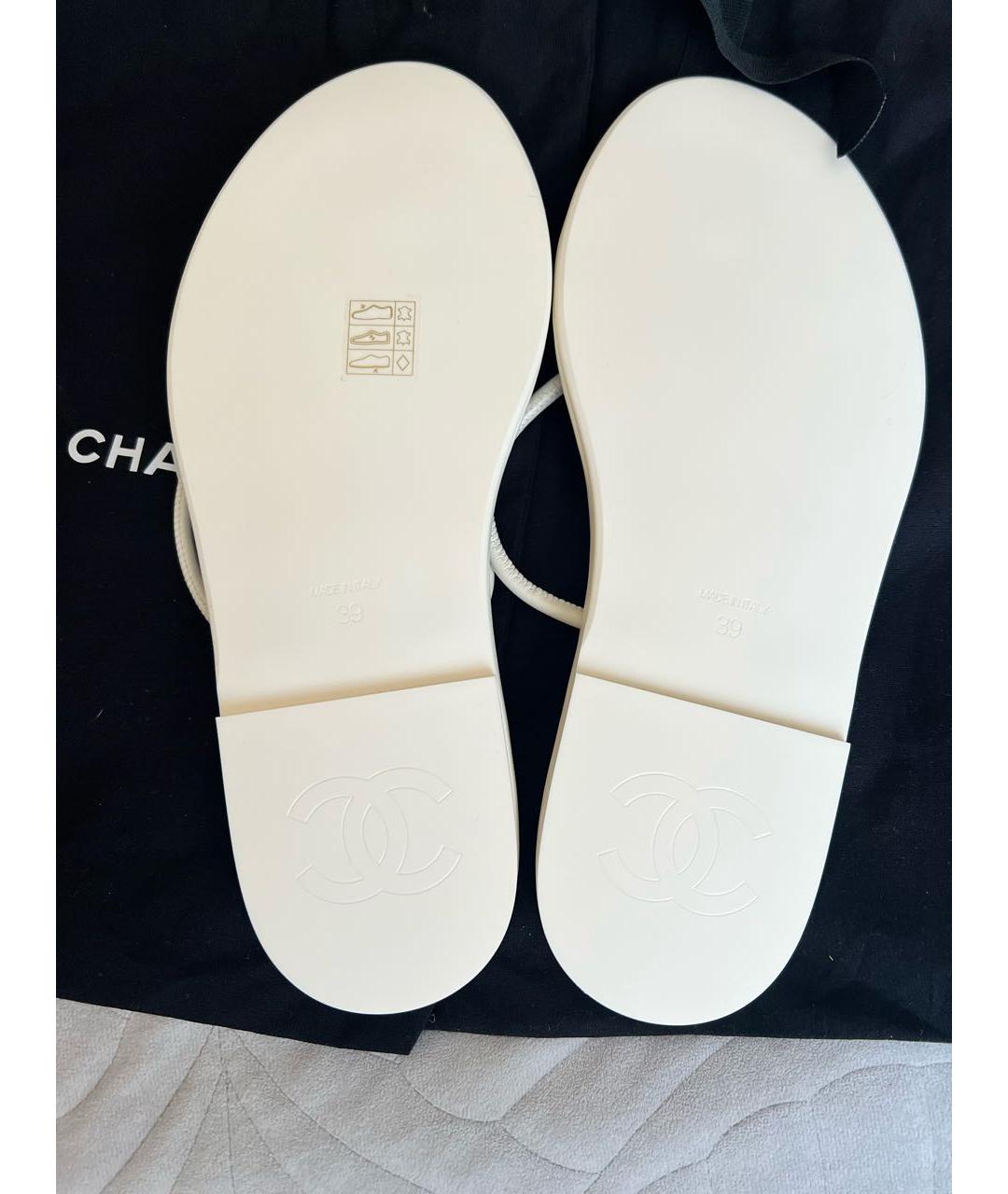CHANEL Белые кожаные шлепанцы, фото 4