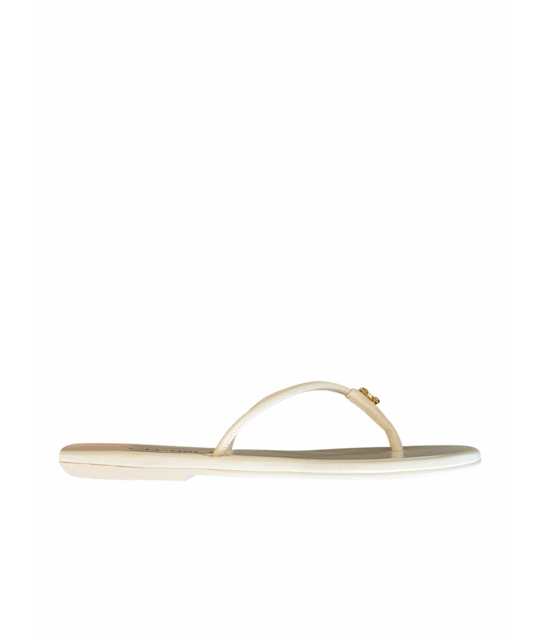 CHANEL Белые кожаные шлепанцы, фото 1