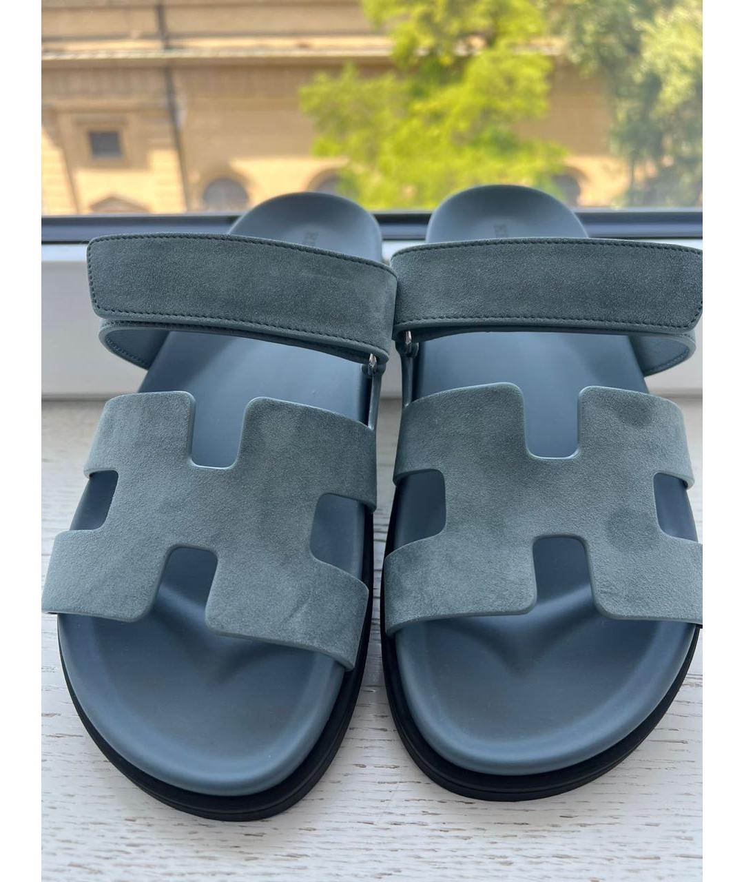 HERMES Синие замшевые шлепанцы, фото 4