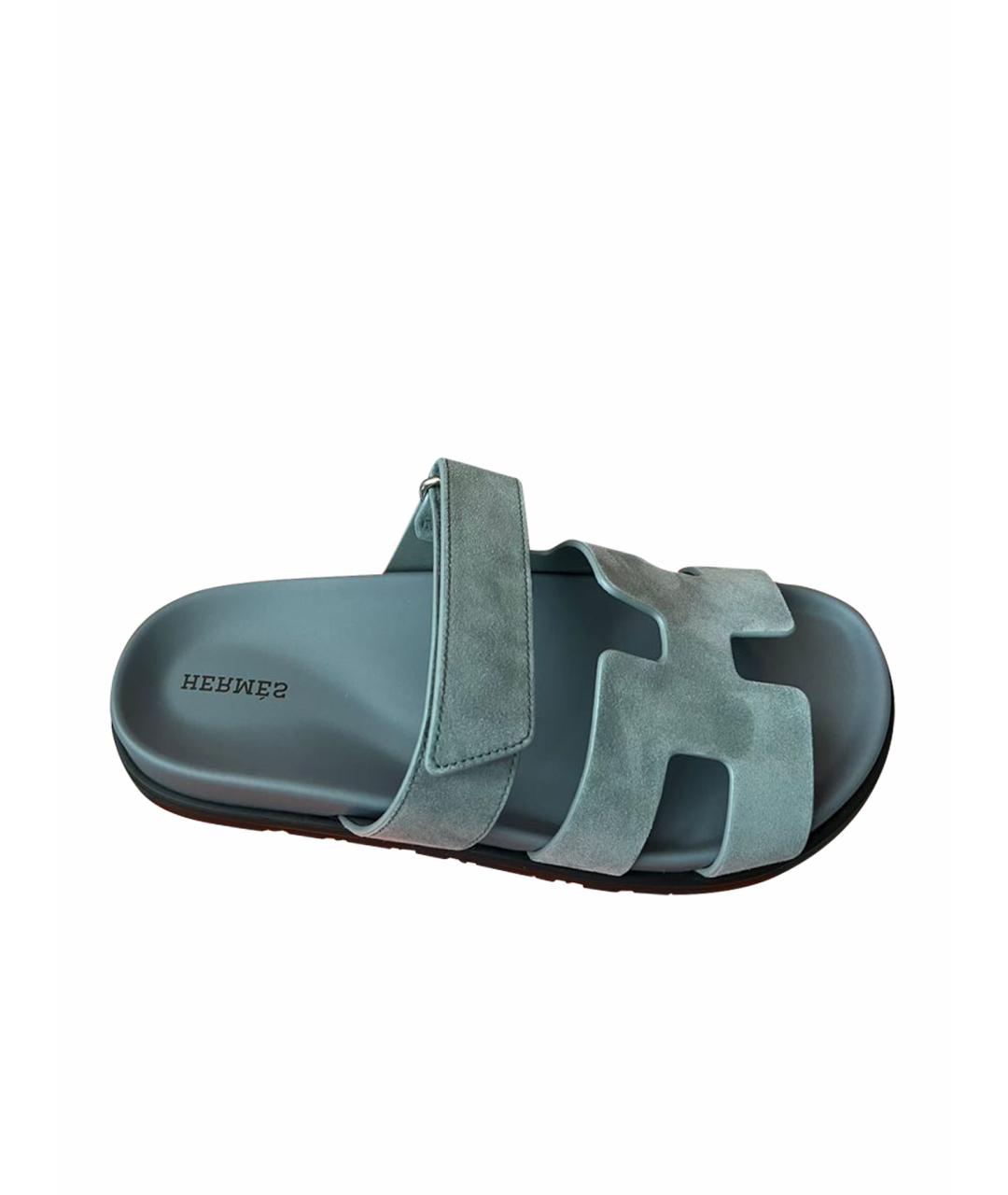 HERMES Синие замшевые шлепанцы, фото 1