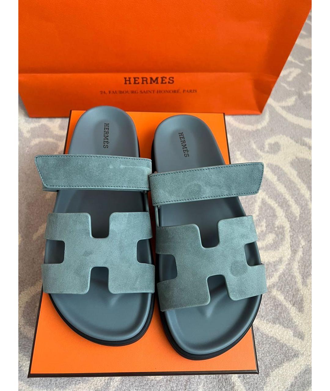HERMES Синие замшевые шлепанцы, фото 2